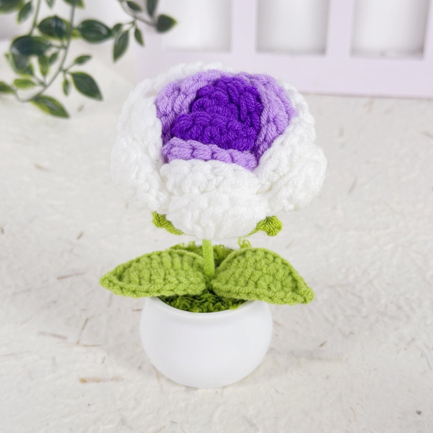 Adorable Handmade Crochet Rose Flower, Crochet Flower Pots, Crochet Gradient Rose Potted Plant, Rose Pots Crochet, Crochet Gifts