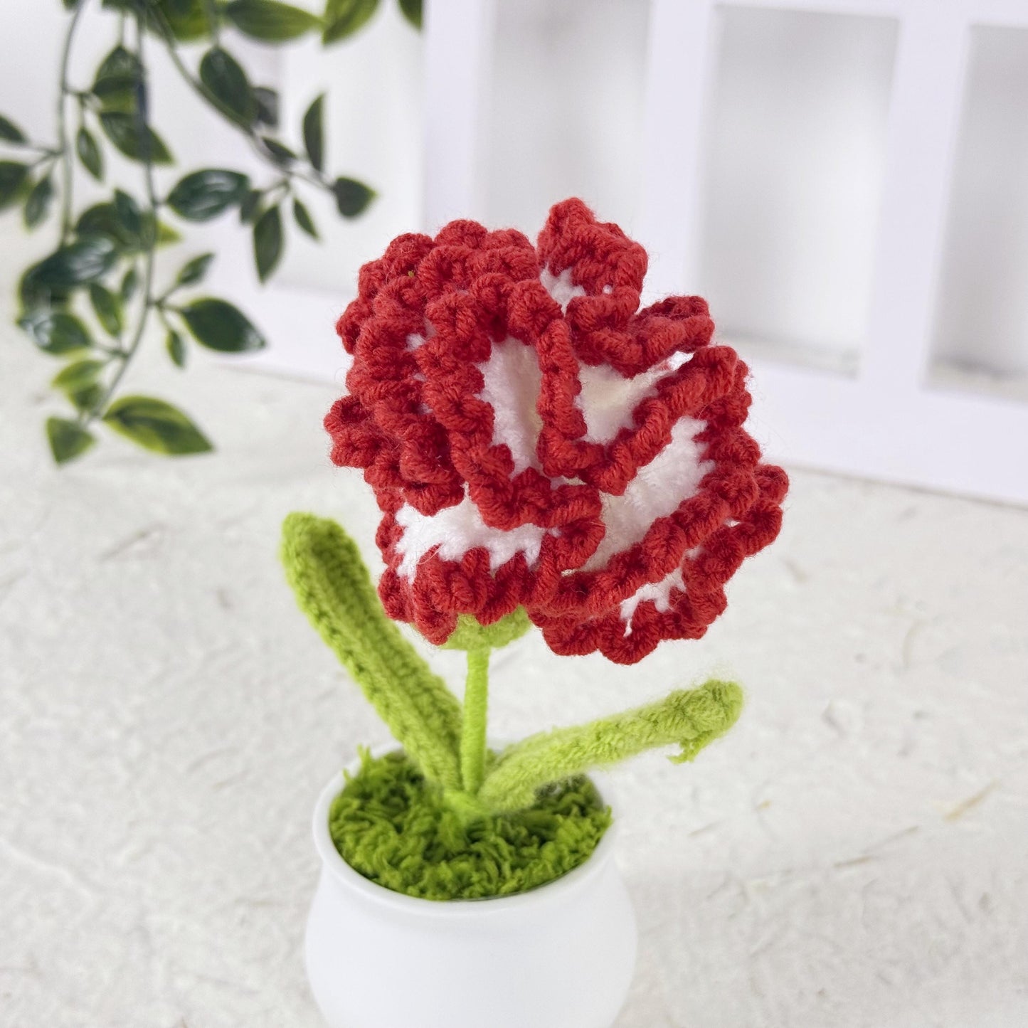 Crochet Flower Carnation in Pot, Carnation Bouquet, Adorable Handmade Crochet Carnation, Crochet Flower Desk Decor, Thank You for Gift