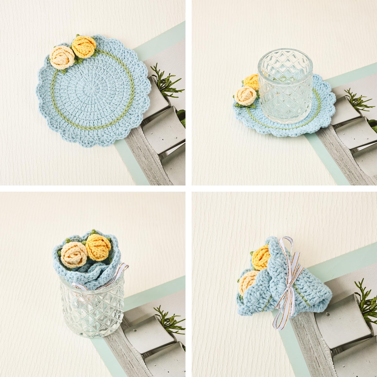 Crochet Foldable Bouquet, Crochet Flower Coaster, Housewarming Coaster Decor, Home Decor, Cute Gift, Mother Day Gift, Gift For Mom