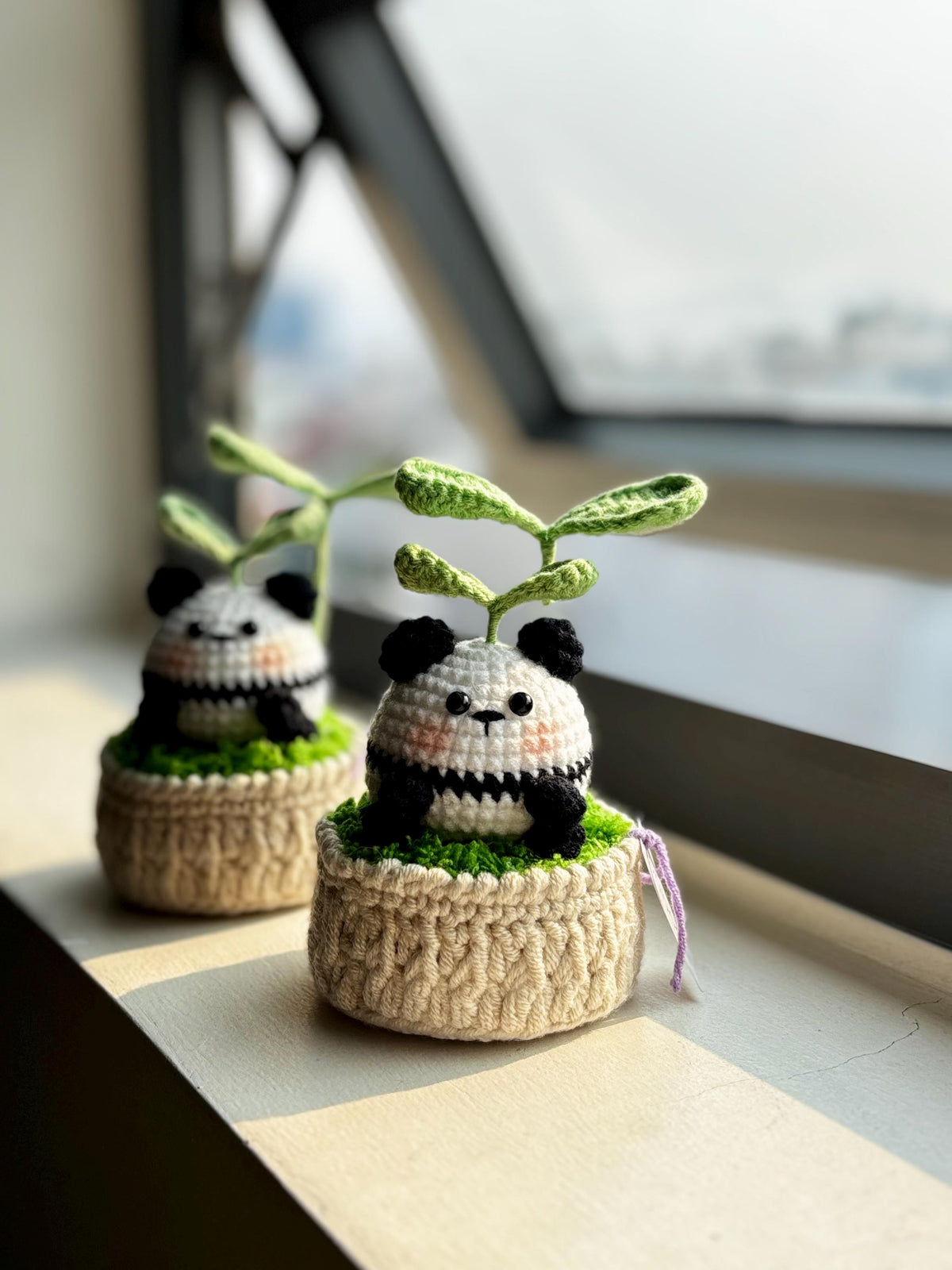 Crochet Panda Sprout, Kawaii Potted Plant, Handmade Desk Decor, Flower Pot Crochet, Animal Pot Funy Gift, Gift For BestFriend, Panda Crochet