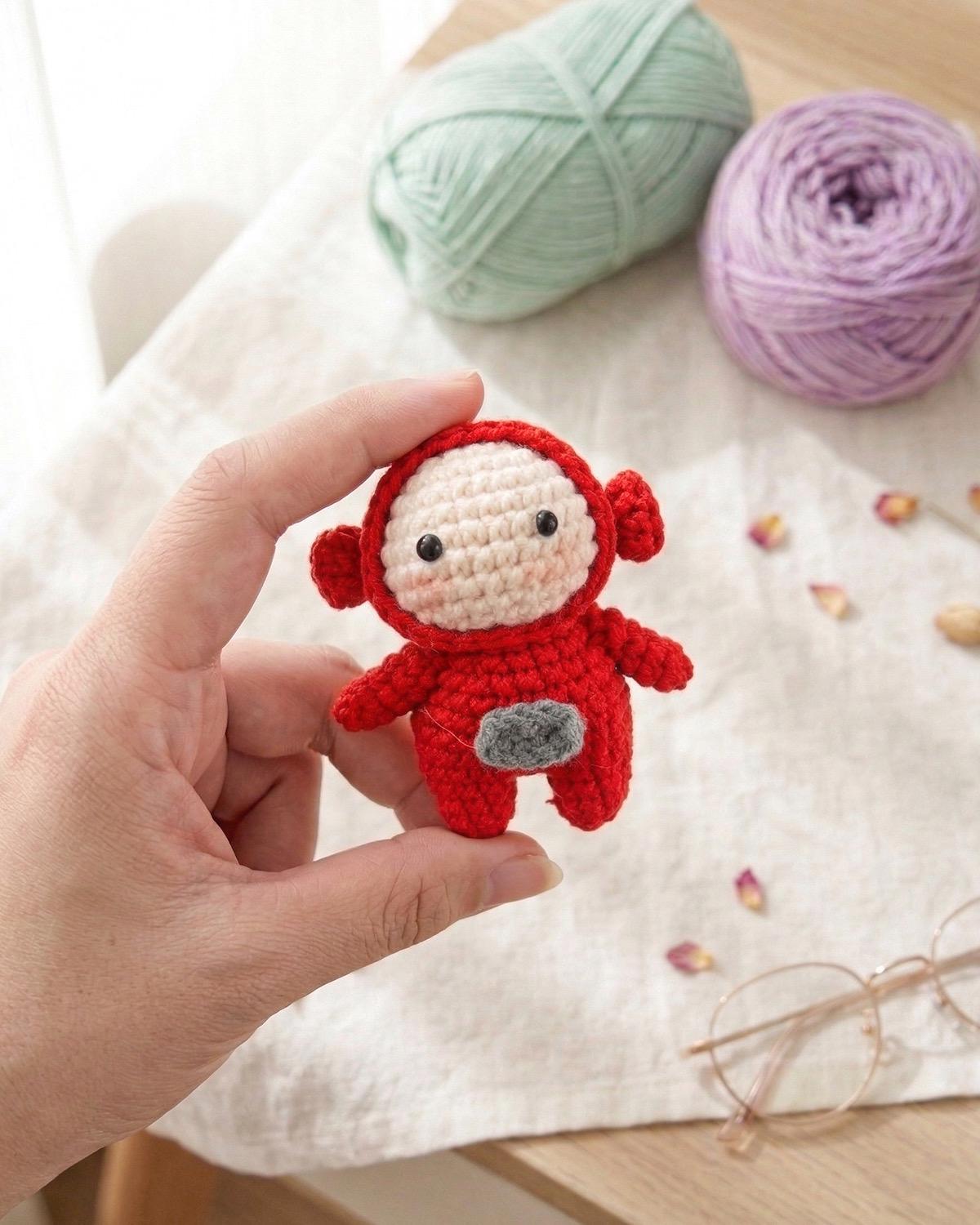 Handmade Crochet Glow Spirit Keychain | Cute Mini Figure Bag Charm | Kawaii Tiny Doll | Funny Cute Gift | Bag Charm Accessory
