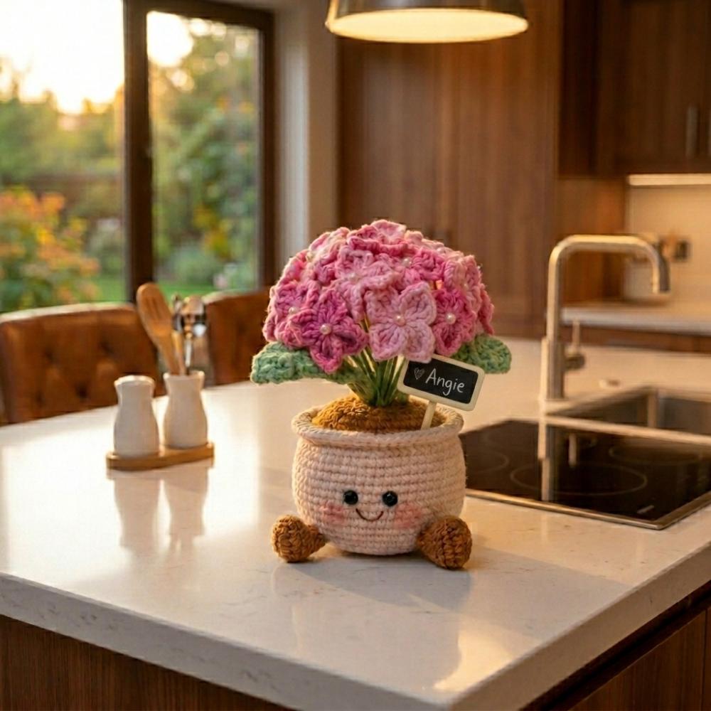 Crochet Hydrangea Flower Pot, Kawaii Desk Accessory, Amigurumi Potted Plant, Coworker Gift, Gift For Mom - Her
