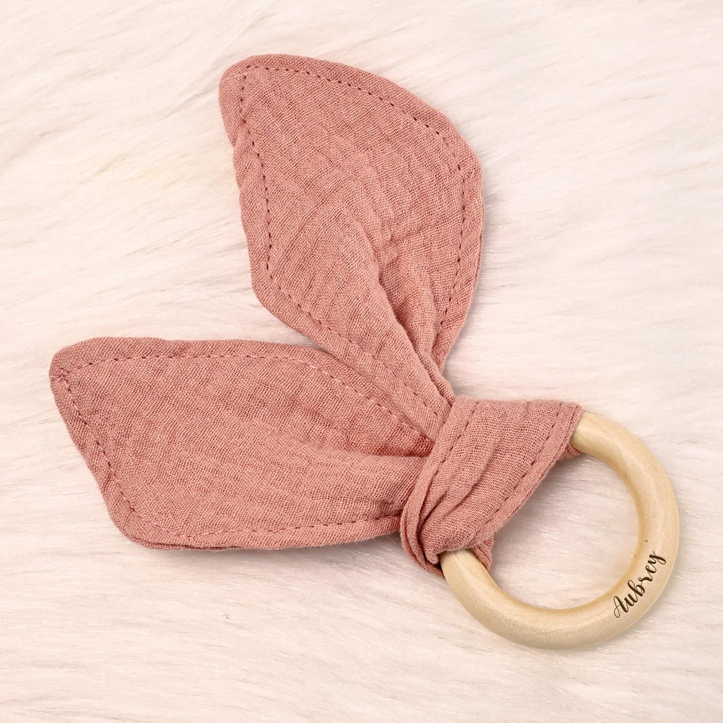 Bunny Ear Teething, Custom Wooden Teether, Fabric Teething Ring, Baby Shower Gift, Baby Announcement Gift, Pregnancy Gift for New Mom