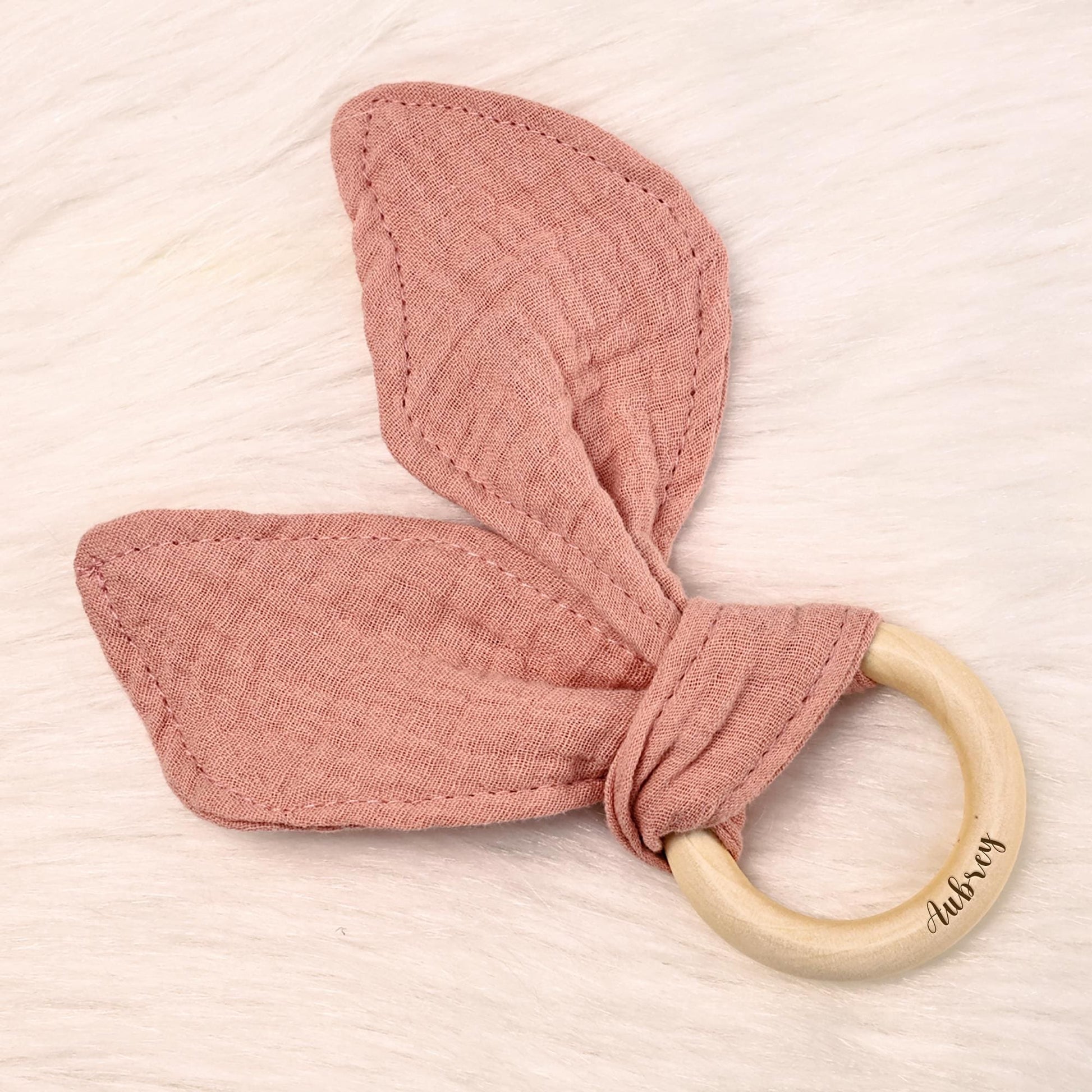 Bunny Ear Teething, Custom Wooden Teether, Fabric Teething Ring, Baby Shower Gift, Baby Announcement Gift, Pregnancy Gift for New Mom