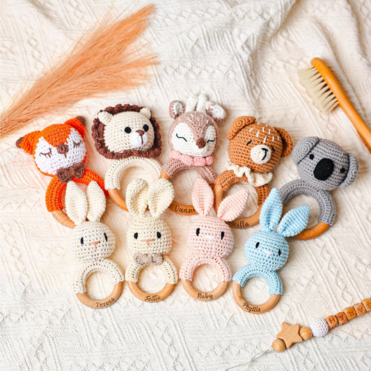 Personalized Crochet Baby Rattle Toy, Animal Crochet Baby Rattle, Baby Shower Gift, Baby Rattle Grasping Toy, Newborn Gift, Baby Gift