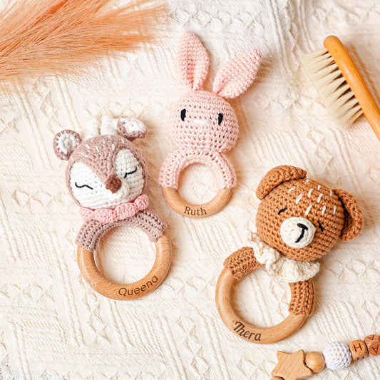 Personalized Baby Rattle, Wooden Engraved Toy, Engraved Rattle with Name, Baby Shower Gifts, Newborn Rattle Toy, Baby Shower Keepsake