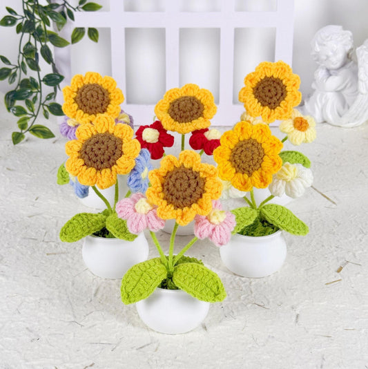 Blooming Sunflower Pot Crochet,Floral Elegance Pot Crochet, Handmade Crochet Sunflower Pot Plant,Crochet Flower Plant,Teacher Gifts