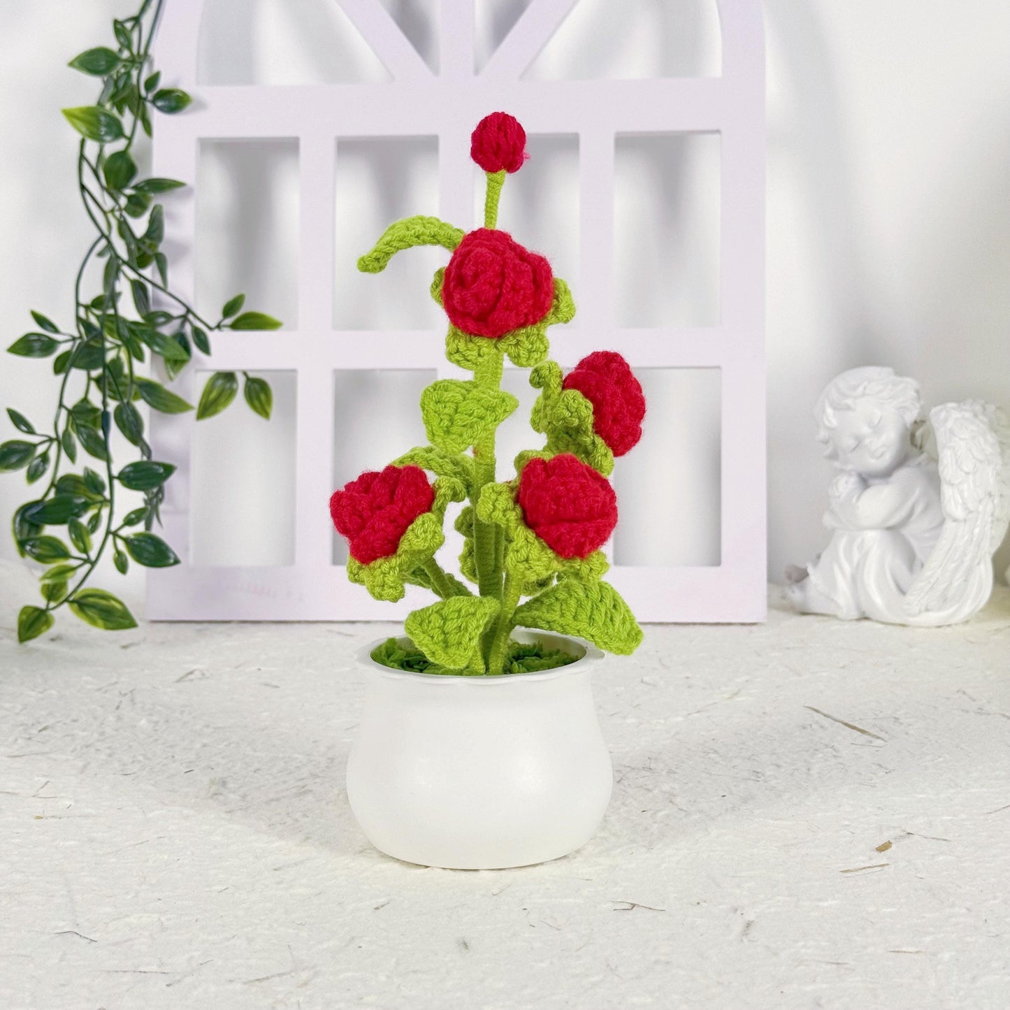 Custom Crochet Red Rose Pink Rose, Handmade Rose, Home Decoration, Knitted Rose Flower, Single Rose, Forever Rose, Crochet Flowerpot