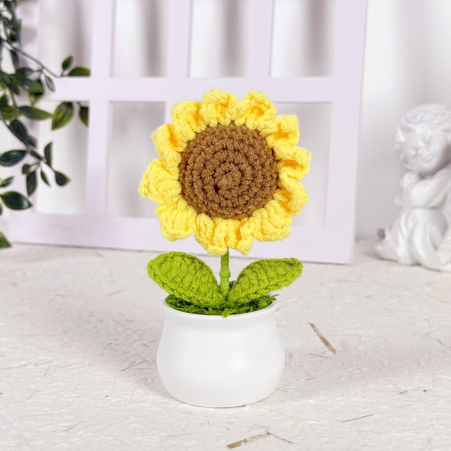 Handmade Finished Crochet Sunflower Pot, Sunflower Decor, Cute Crochet Flower, Crochet Decoration, Home Table Decor, Wedding Decor