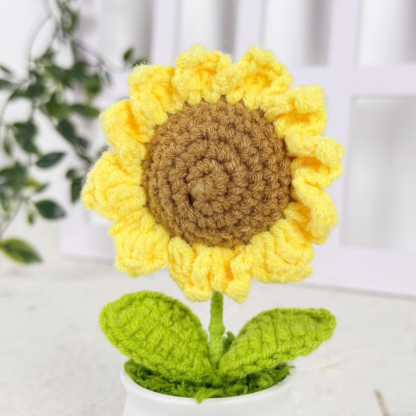 Handmade Finished Crochet Sunflower Pot, Sunflower Decor, Cute Crochet Flower, Crochet Decoration, Home Table Decor, Wedding Decor