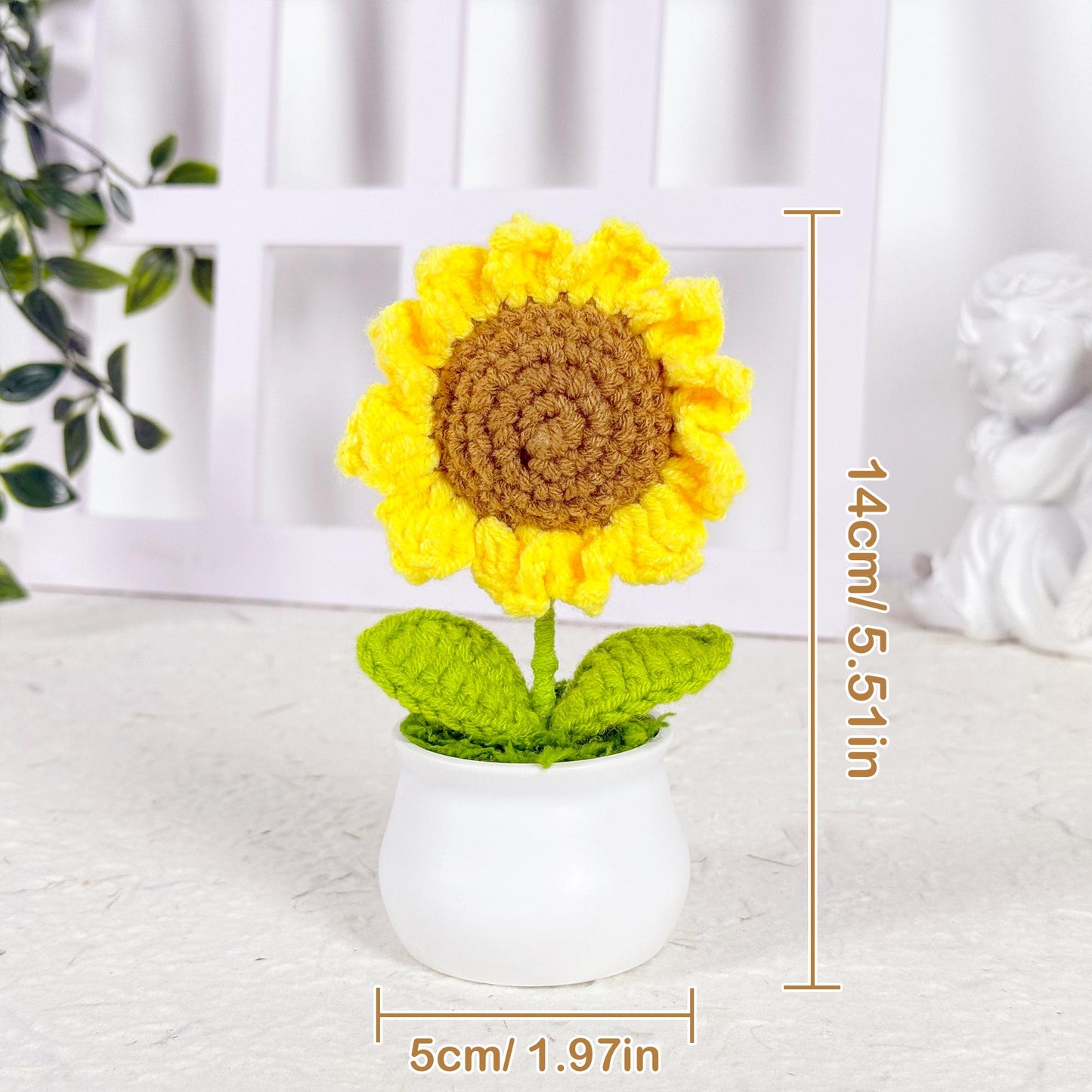 Handmade Finished Crochet Sunflower Pot, Sunflower Decor, Cute Crochet Flower, Crochet Decoration, Home Table Decor, Wedding Decor