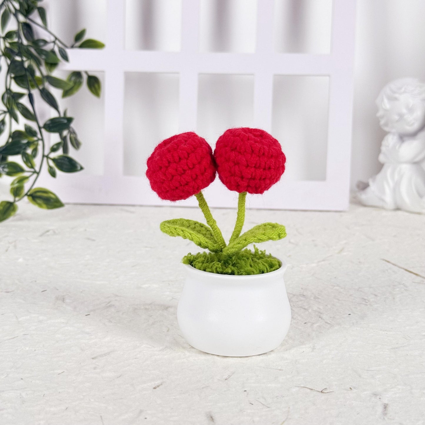 Handmade Finished Crochet Apple Flower Pot, Fruits Flower Decor, Orange Crochet Pot, Decorative Plants, Crochet Flowers, Home Decor