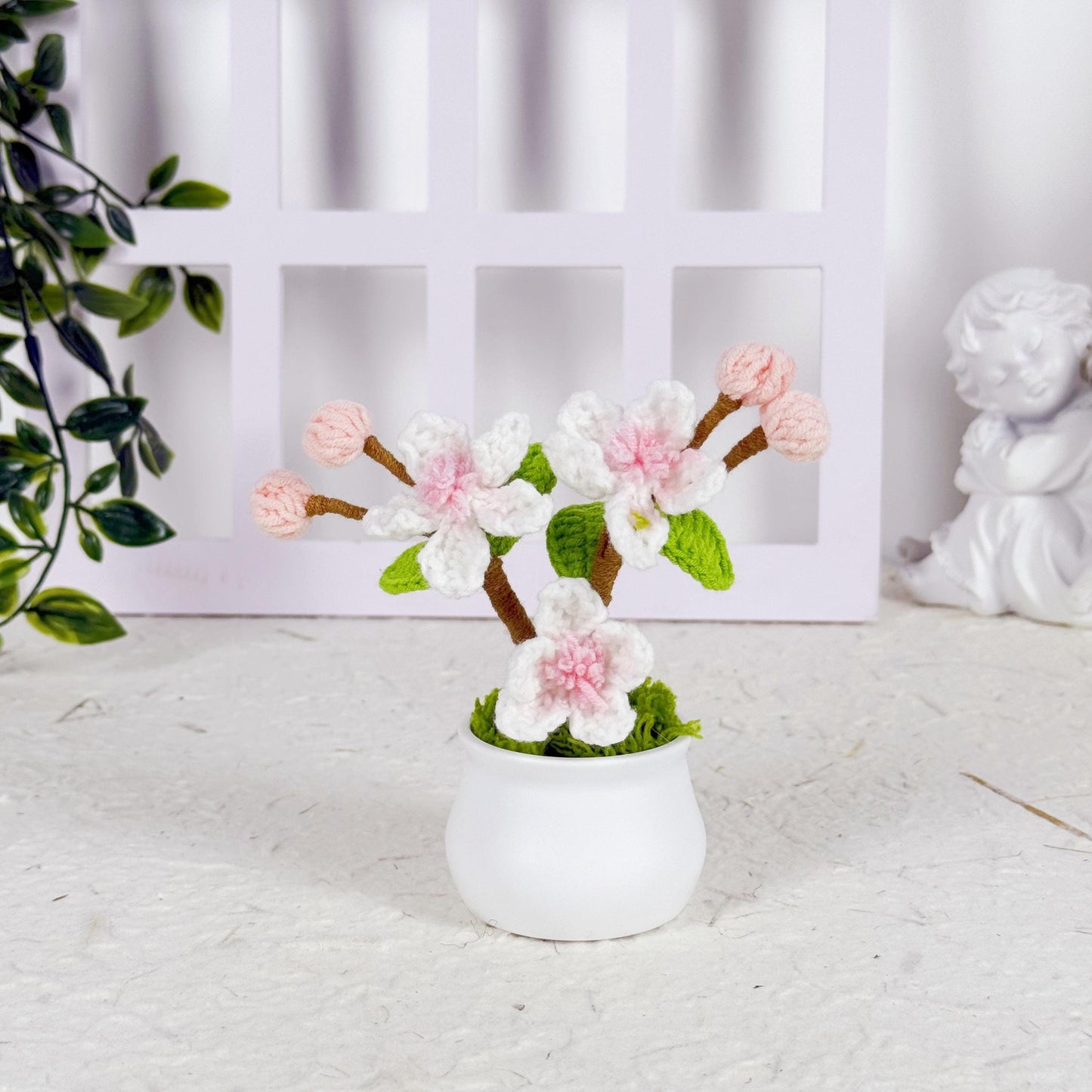 Handmade Finished Crochet Cherry Blossom in Pot, Crochet Cherry Blossom Plant, Crochet Flowers in Pot, Crochet Flower, Decorative Plants
