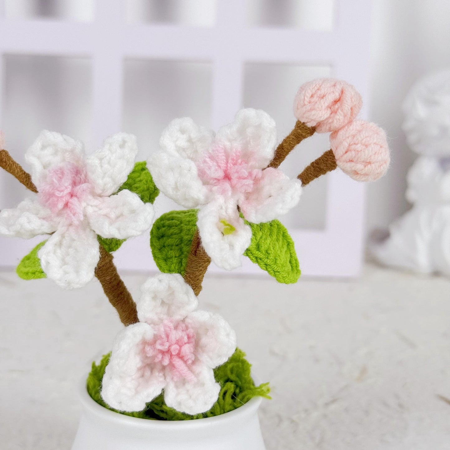 Handmade Finished Crochet Cherry Blossom in Pot, Crochet Cherry Blossom Plant, Crochet Flowers in Pot, Crochet Flower, Decorative Plants