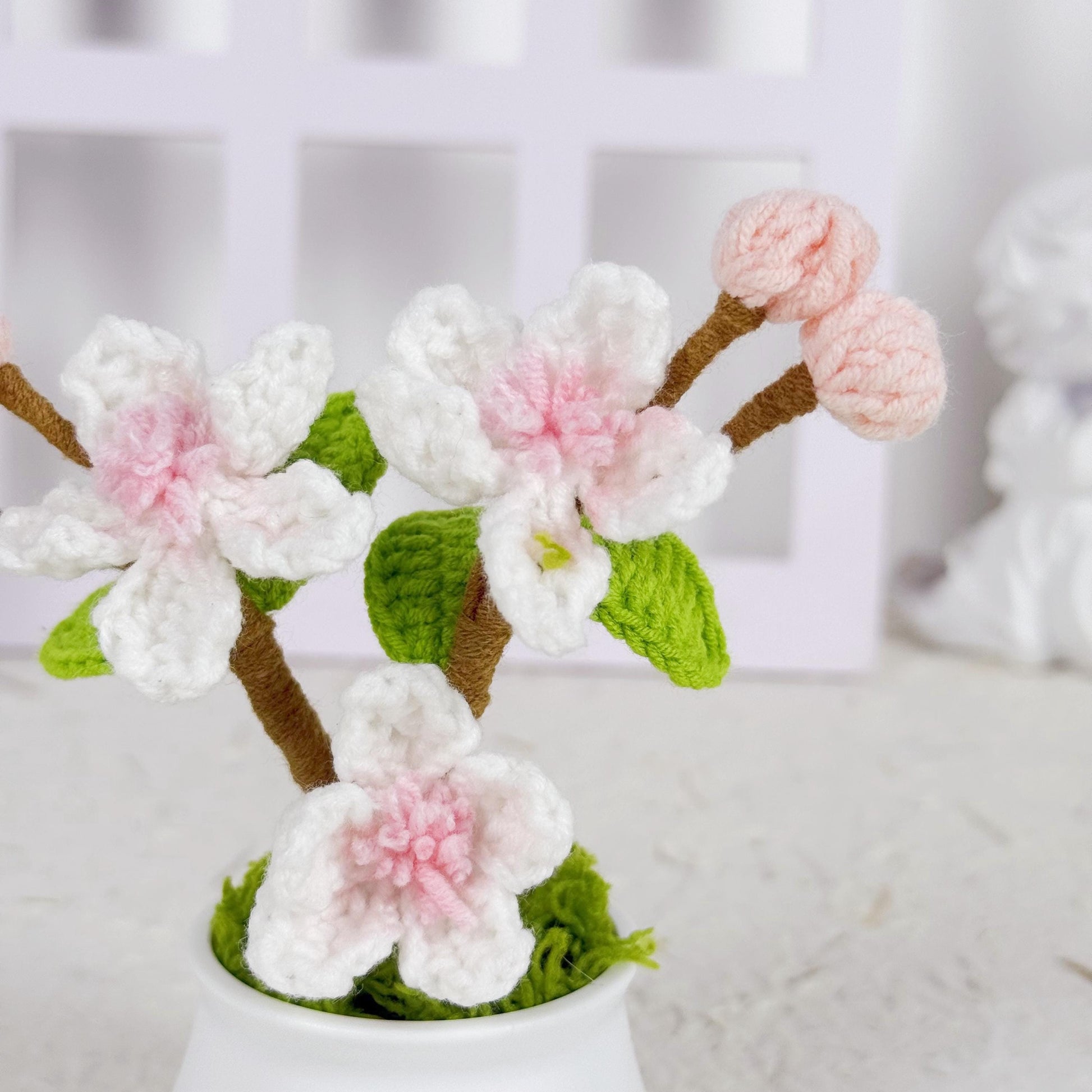 Handmade Finished Crochet Cherry Blossom in Pot, Crochet Cherry Blossom Plant, Crochet Flowers in Pot, Crochet Flower, Decorative Plants