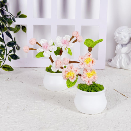 Handmade Finished Crochet Cherry Blossom in Pot, Crochet Cherry Blossom Plant, Crochet Flowers in Pot, Crochet Flower, Decorative Plants