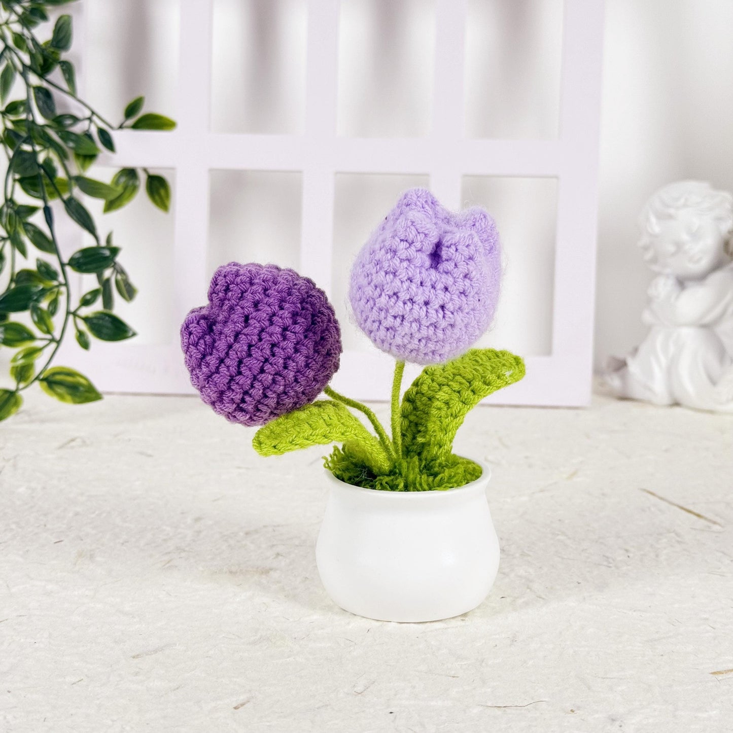 Handmade Crochet Tulip Flower Pot, Mini Crochet Flowers, Decorative Plants, Tulip Decor, Forever Blooming Floral Decor, Unique Gift