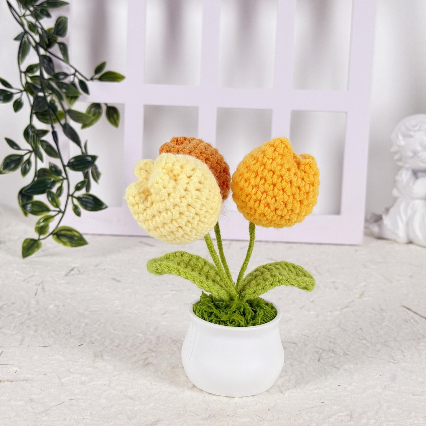 Crochet Tulip Flower Plush in Pot, Handmade Tulips Gift, Colorful Kawaii Plant Decor, Cute Flower Plushie for Her or Kids, Crochet Gift