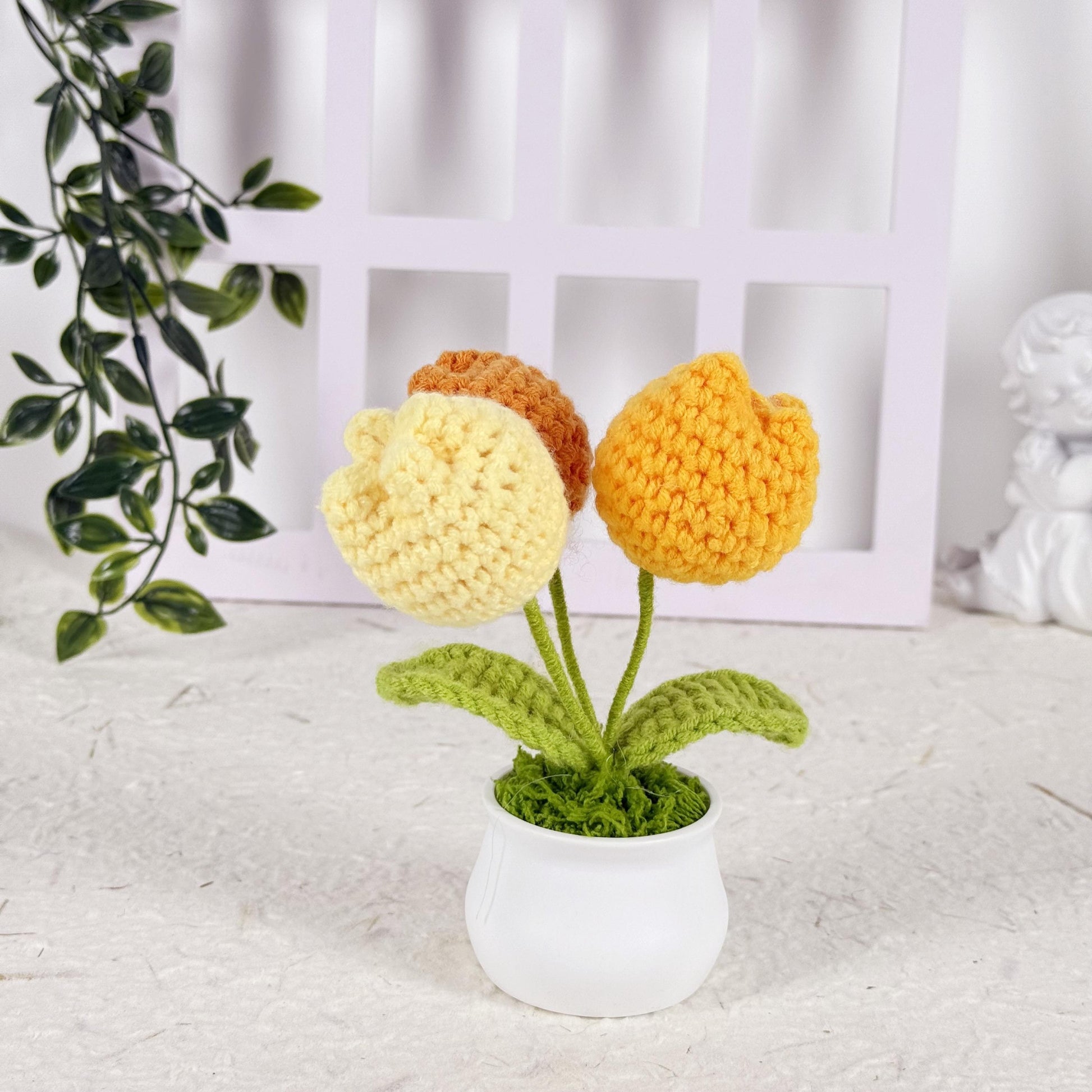 Crochet Tulip Flower Plush in Pot, Handmade Tulips Gift, Colorful Kawaii Plant Decor, Cute Flower Plushie for Her or Kids, Crochet Gift