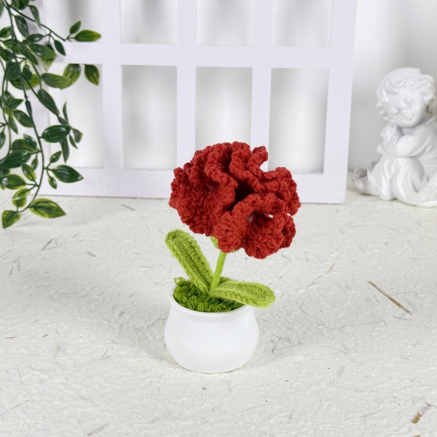 Crochet Flower Carnation in Pot, Carnation Bouquet, Adorable Handmade Crochet Carnation, Crochet Flower Desk Decor, Thank You for Gift