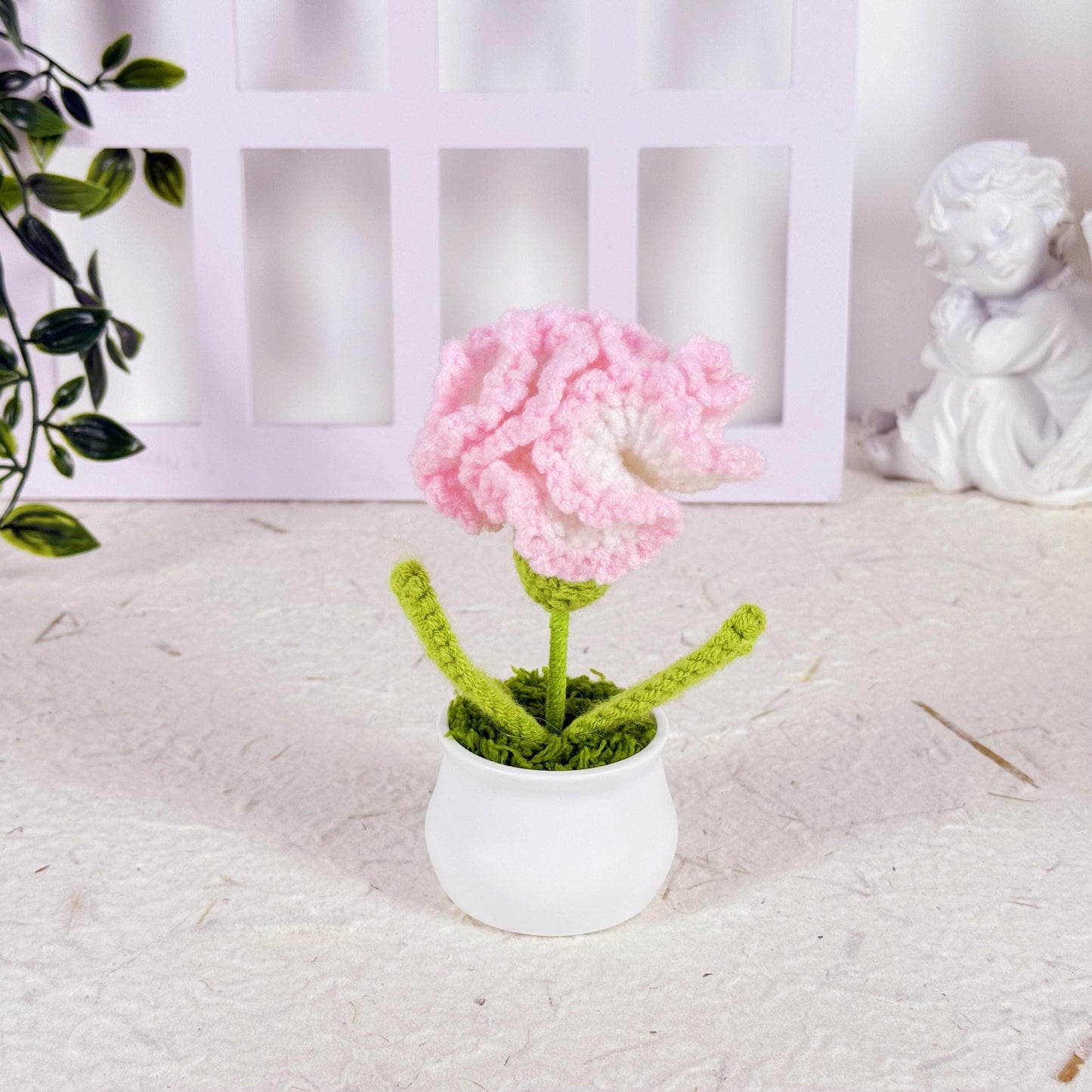 Crochet Flower Carnation in Pot, Carnation Bouquet, Adorable Handmade Crochet Carnation, Crochet Flower Desk Decor, Thank You for Gift