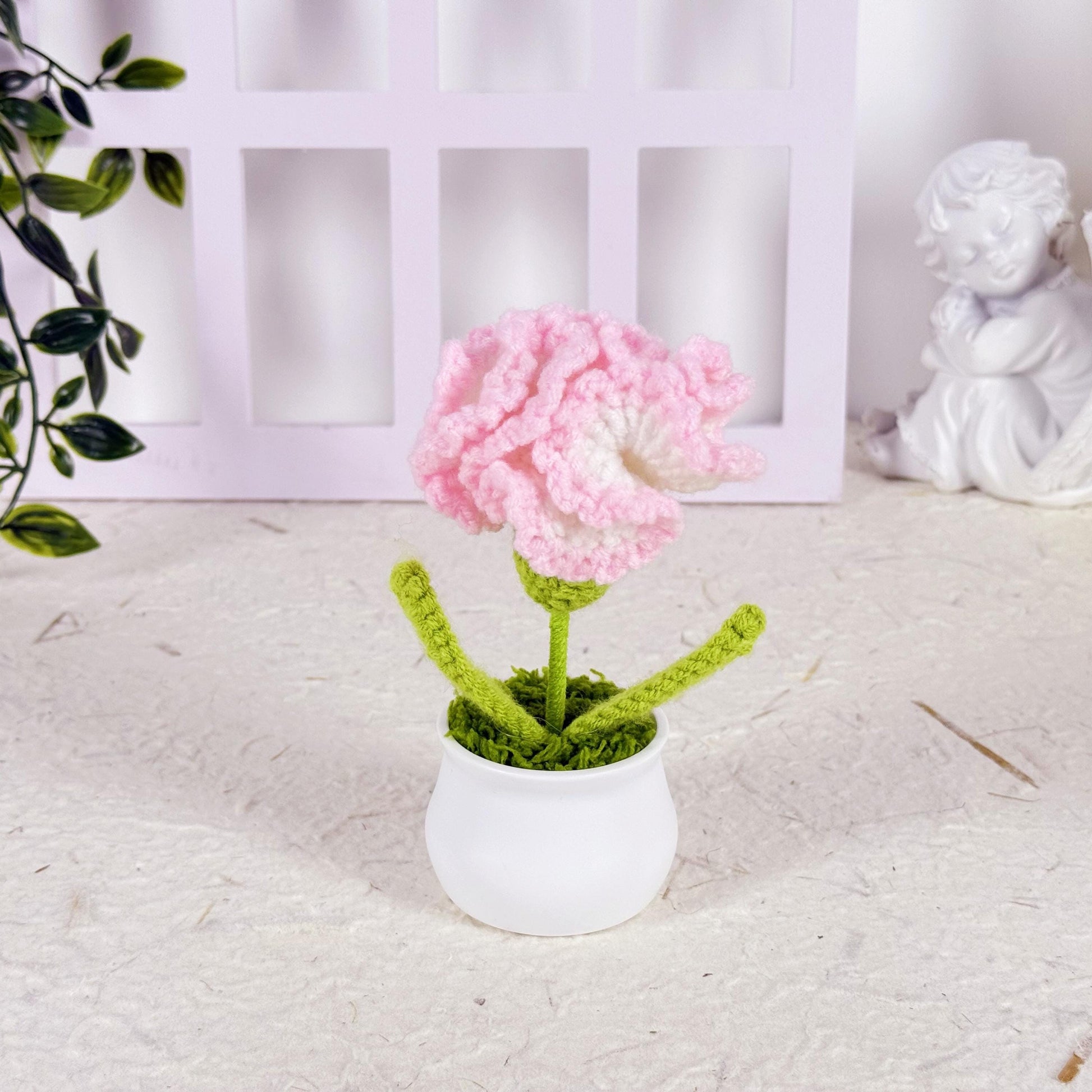 Crochet Flower Carnation in Pot, Carnation Bouquet, Adorable Handmade Crochet Carnation, Crochet Flower Desk Decor, Thank You for Gift