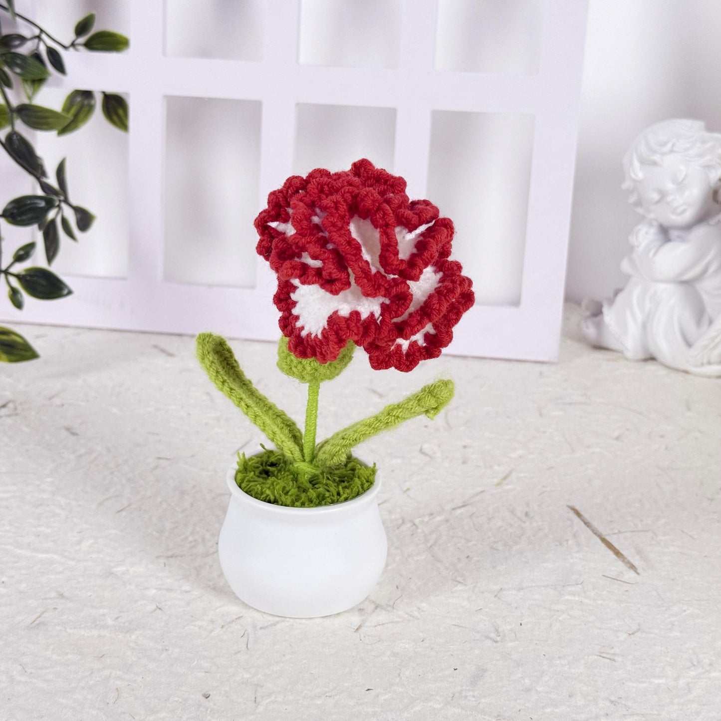 Crochet Flower Carnation in Pot, Carnation Bouquet, Adorable Handmade Crochet Carnation, Crochet Flower Desk Decor, Thank You for Gift