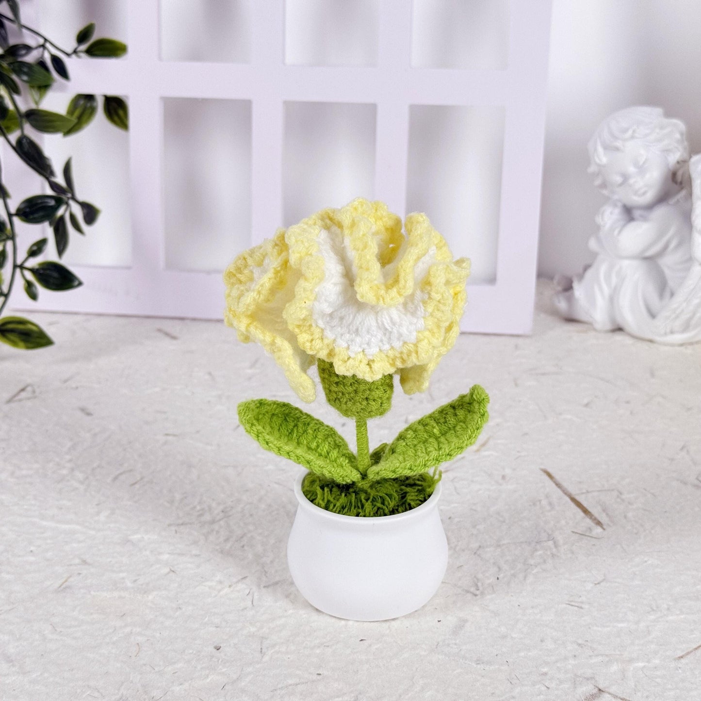 Crochet Flower Carnation in Pot, Carnation Bouquet, Adorable Handmade Crochet Carnation, Crochet Flower Desk Decor, Thank You for Gift