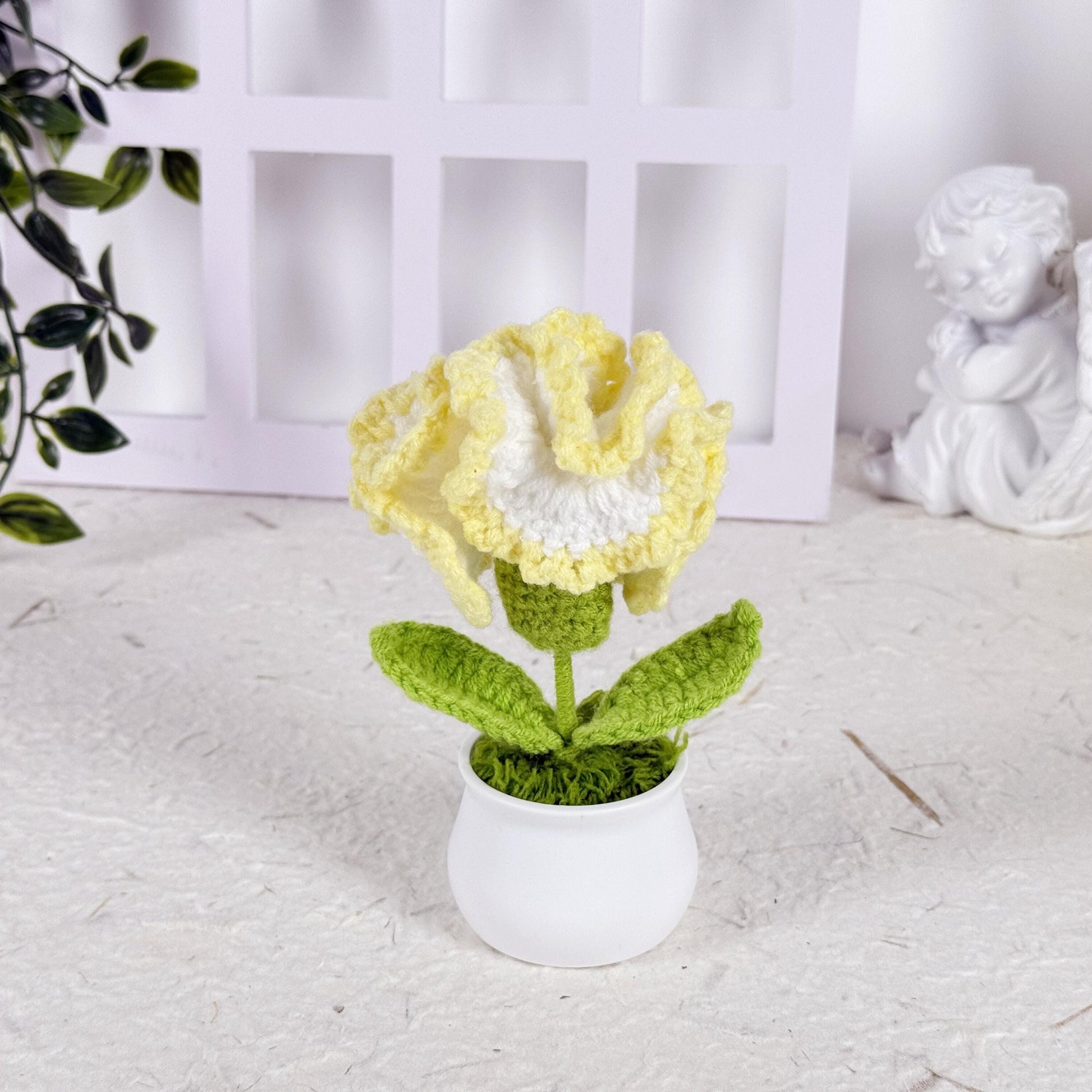 Crochet Flower Carnation in Pot, Carnation Bouquet, Adorable Handmade Crochet Carnation, Crochet Flower Desk Decor, Thank You for Gift