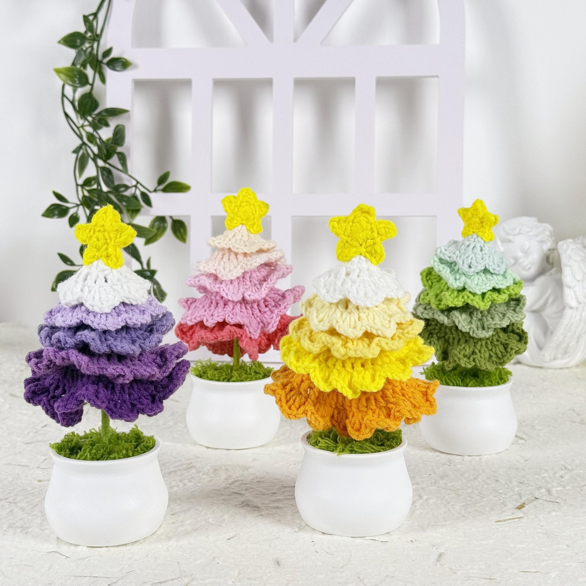 Christmas Tree Crochet, Xmas Decoration, Handmade Crochet Christmas Tree, Mini Knitted Xmas Tree with Ornaments, Home Holiday Decor