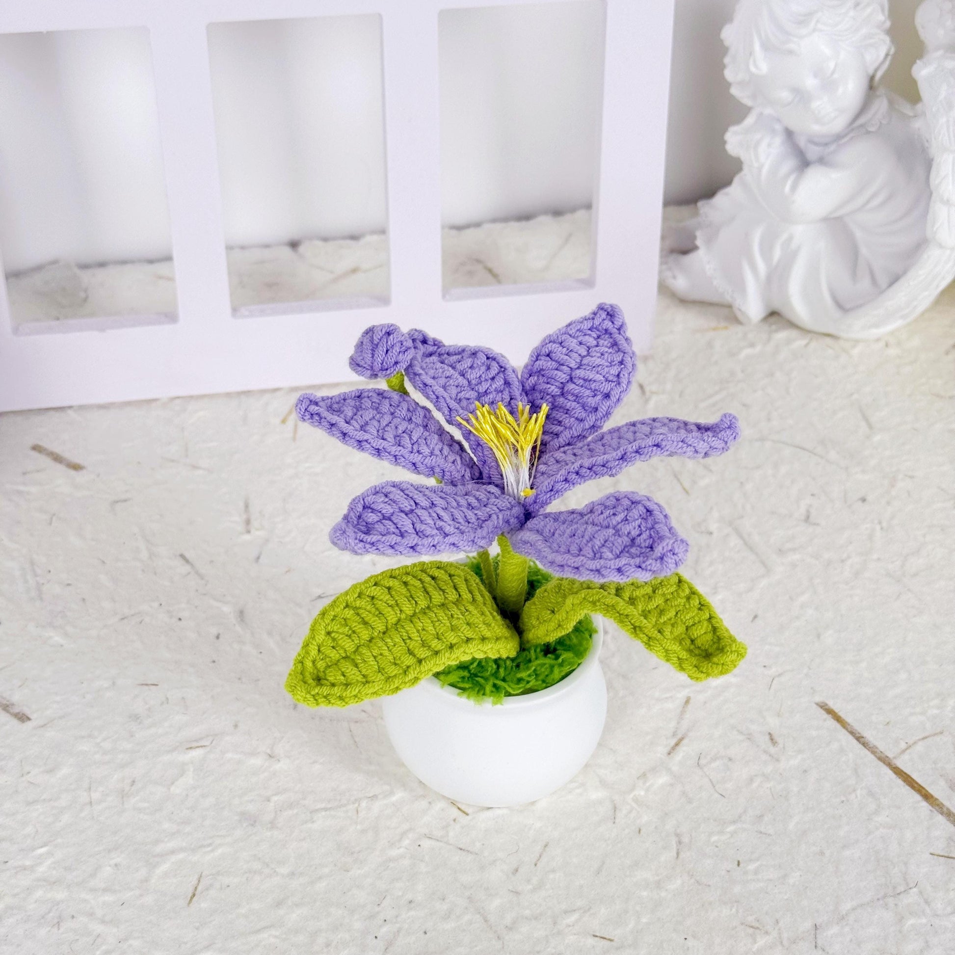 Handmade Crochet Lily in Pot, Mini Crochet Flower in Pot, Elegant Floral Decor, Crochet Decoration, Home Table Decor, Teacher Gifts