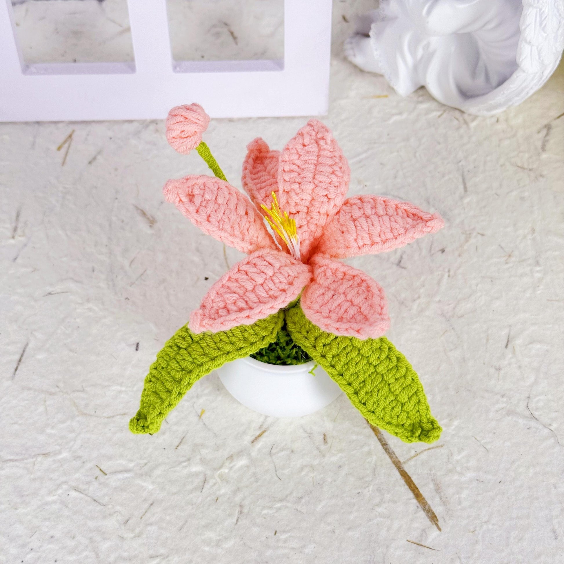 Handmade Crochet Lily in Pot, Mini Crochet Flower in Pot, Elegant Floral Decor, Crochet Decoration, Home Table Decor, Teacher Gifts