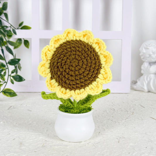 Handmade Finished Crochet Sunflower Pot, Sunflower Decor, Cute Crochet Flower, Crochet Decoration, Home Table Decor, Wedding Decor