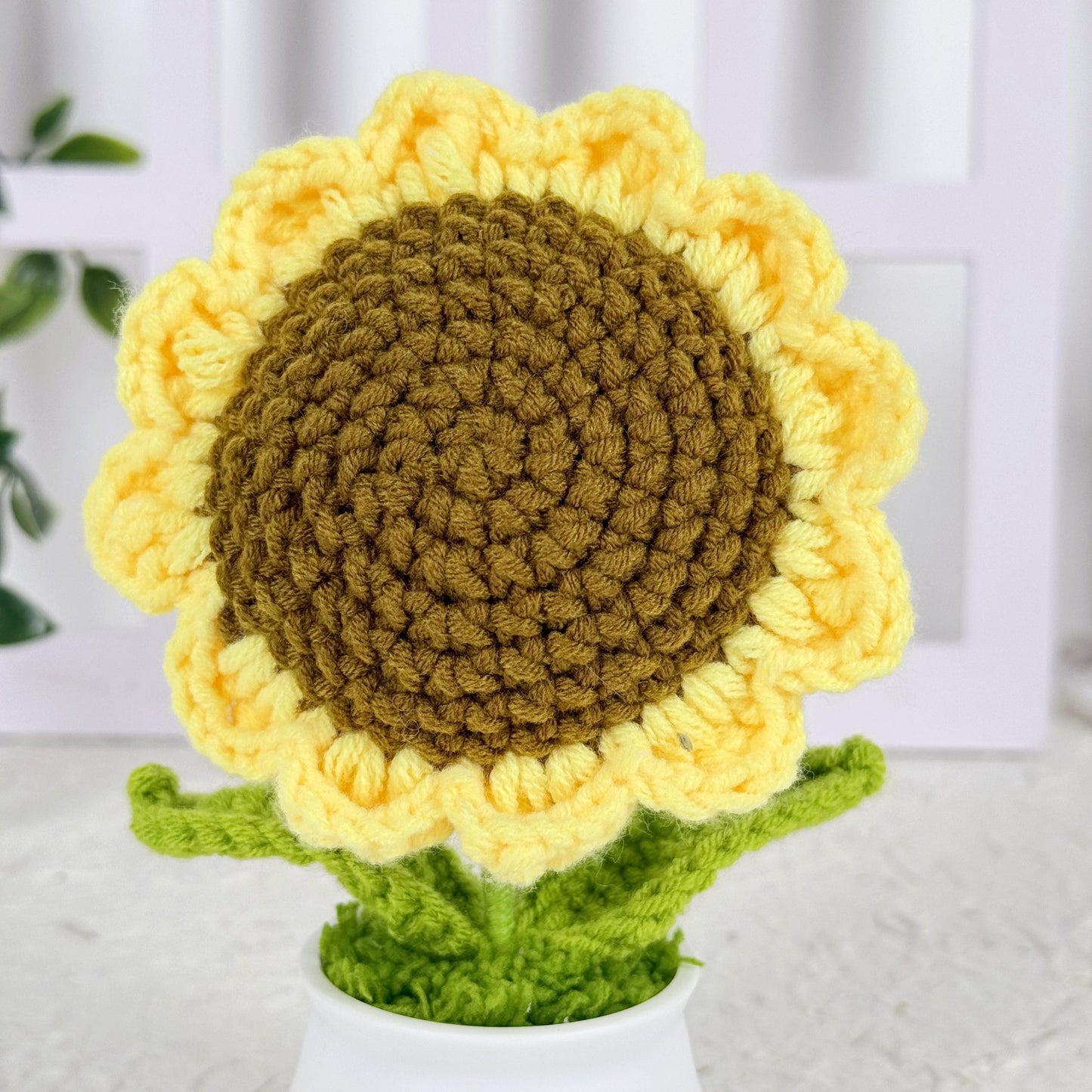 Handmade Finished Crochet Sunflower Pot, Sunflower Decor, Cute Crochet Flower, Crochet Decoration, Home Table Decor, Wedding Decor