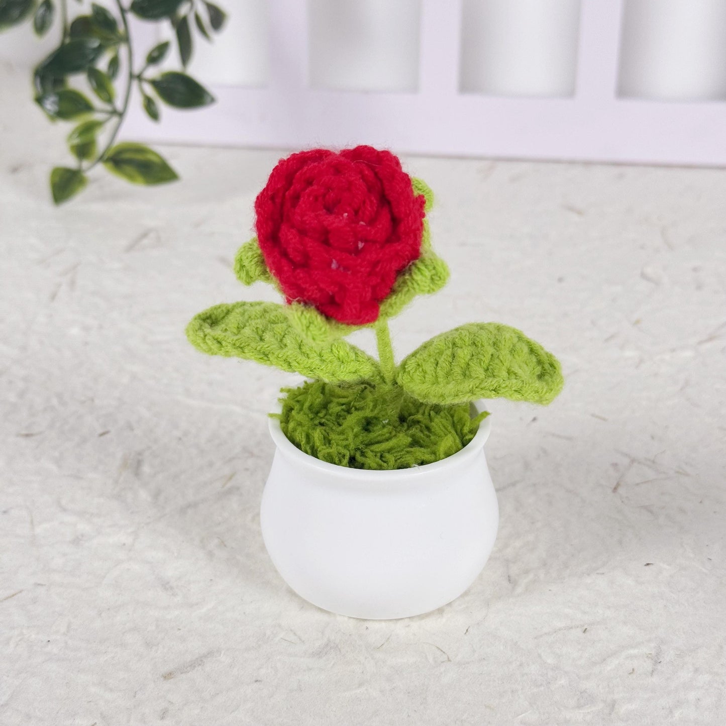Crochet Rose Flower Pot Crochet Flower Gift Crochet Flower Bouquet Crochet Pot for Plant Lover Crochet Plant Crochet Pot Crochet Rose Pot