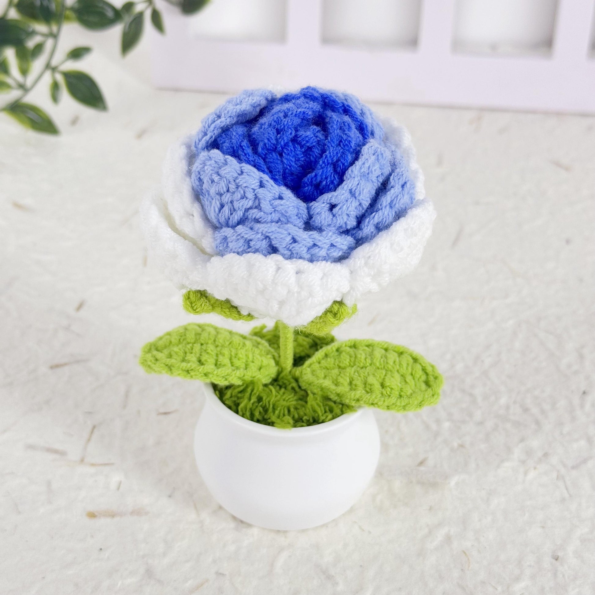 Adorable Handmade Crochet Rose Flower, Crochet Flower Pots, Crochet Gradient Rose Potted Plant, Rose Pots Crochet, Crochet Gifts