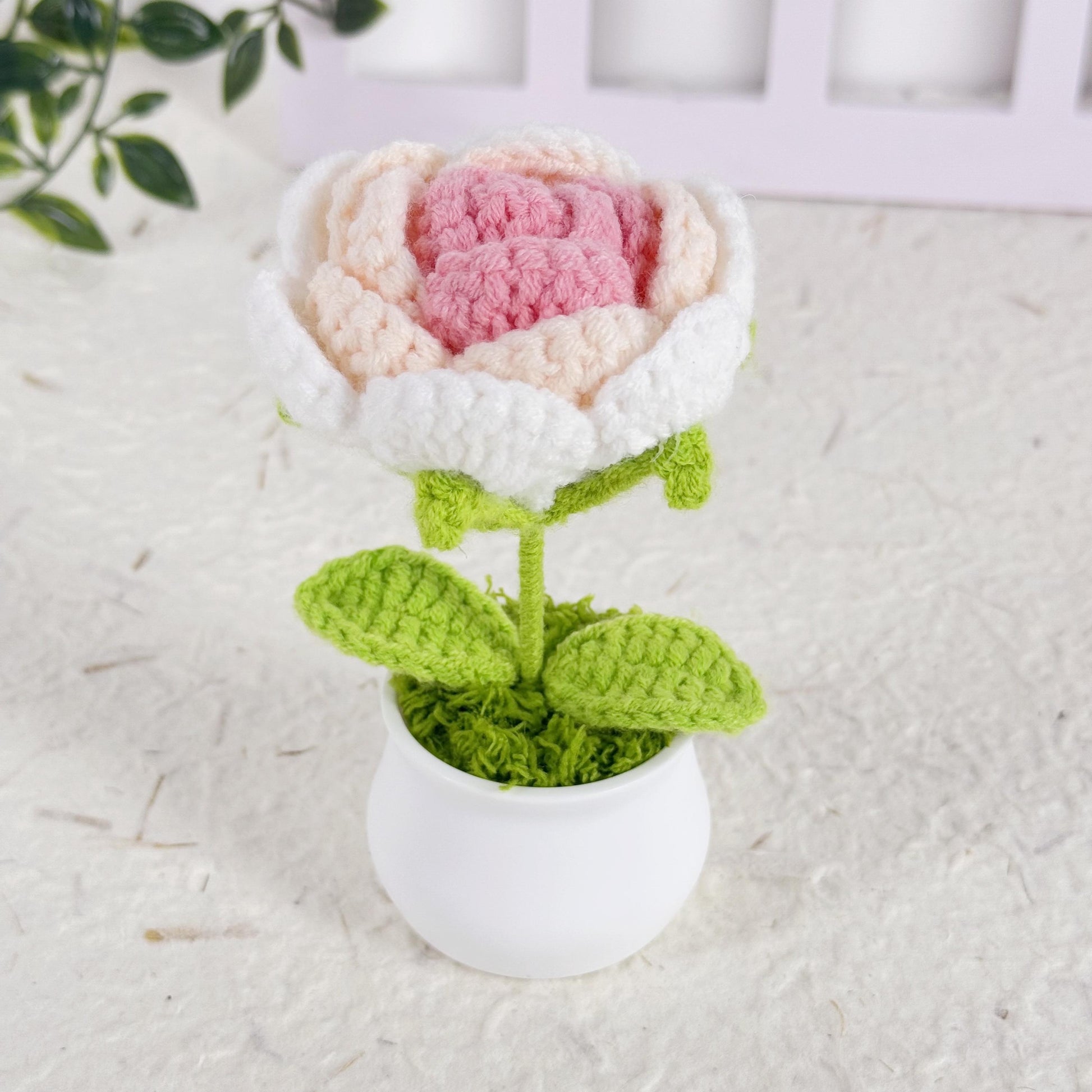 Adorable Handmade Crochet Rose Flower, Crochet Flower Pots, Crochet Gradient Rose Potted Plant, Rose Pots Crochet, Crochet Gifts