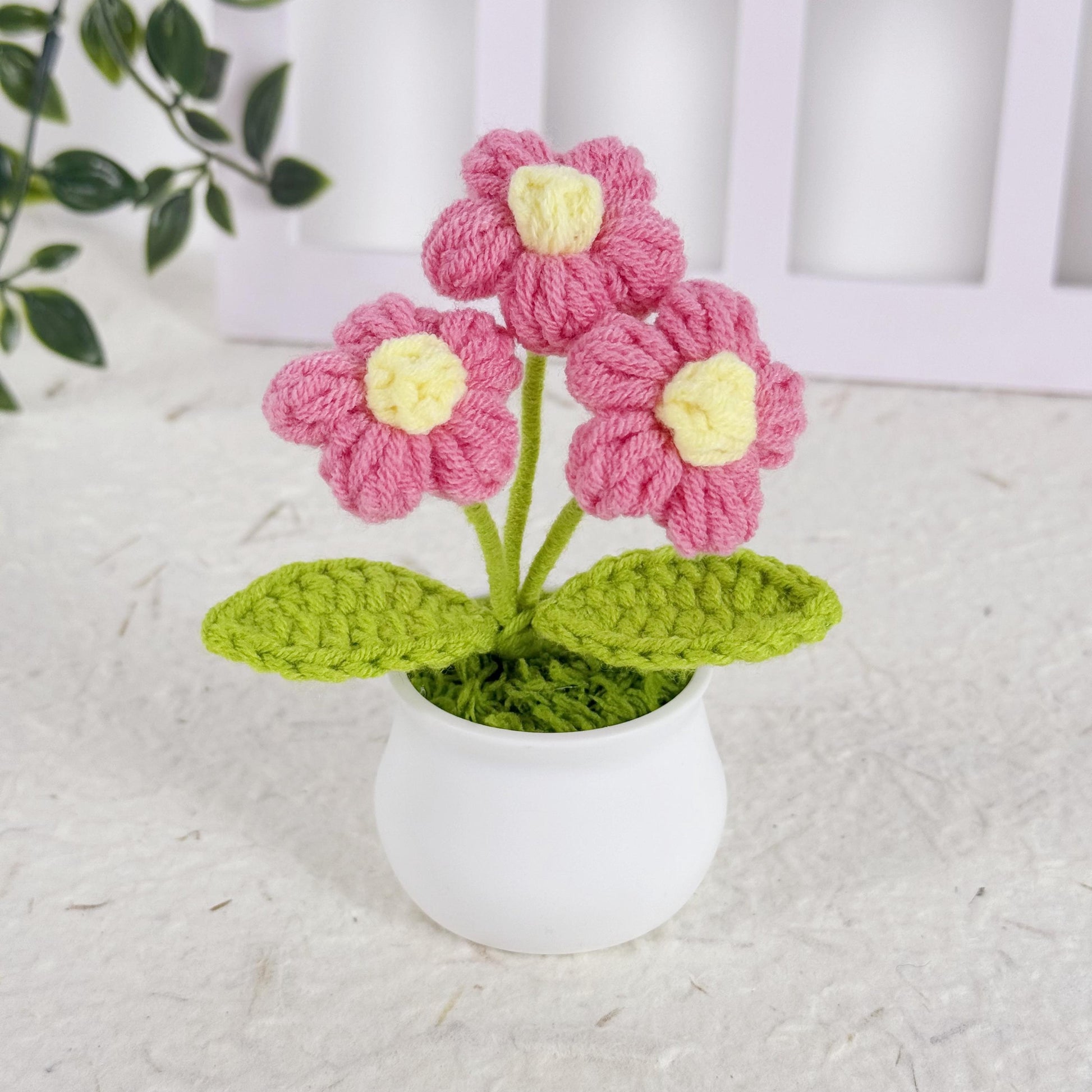 Adorable Mini Crochet Puff flowers, Handmade Flowers in Pot, Crochet Desk Decor, Birthday Gift, Birthday Gift, Car Decor, Knitted Plant