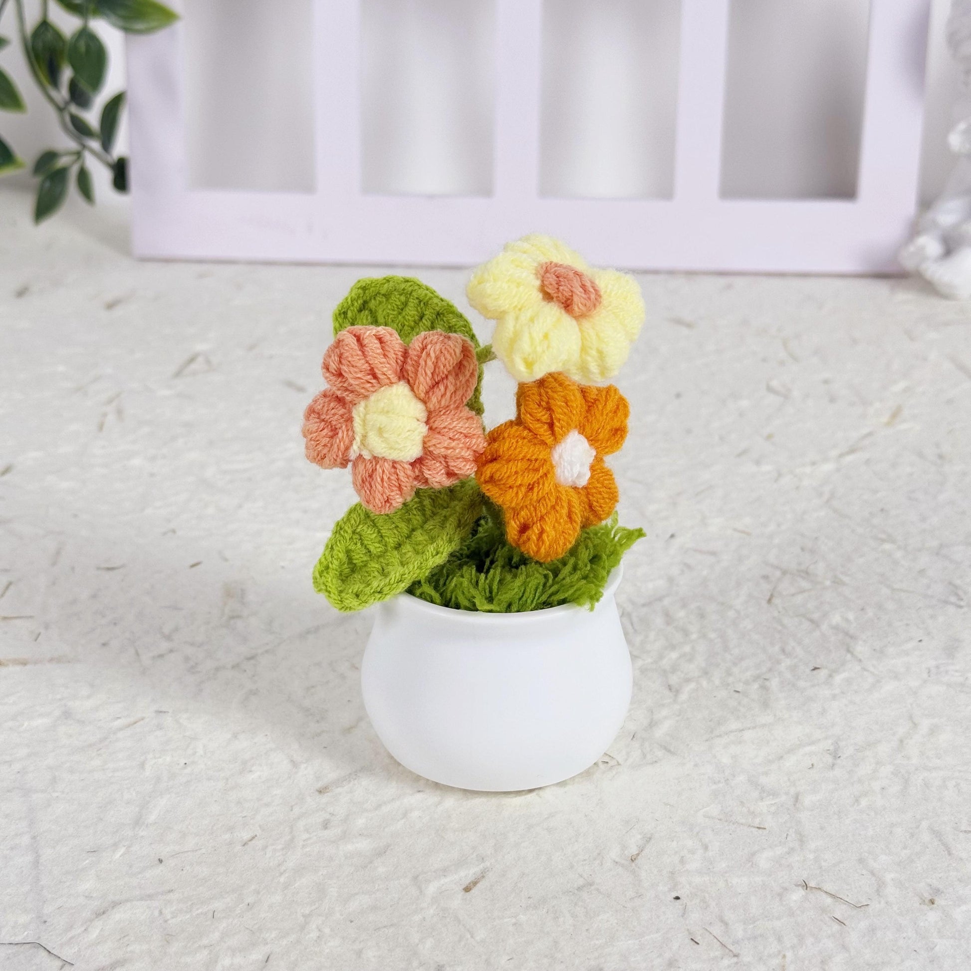 Handmade Crochet Puff Flower Pot, Crochet Puff Flower, Finished Handmade Flowers, Mini Crochet Puff Flowers, Home Decoration, Desk Decor