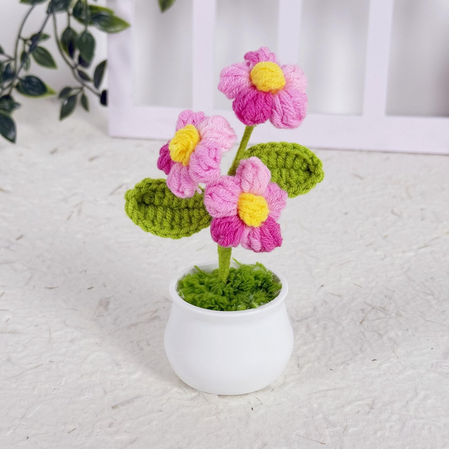 Handmade Crochet Puff Flower Pot, Crochet Puff Flower, Finished Handmade Flowers, Mini Crochet Puff Flowers, Home Decoration, Desk Decor