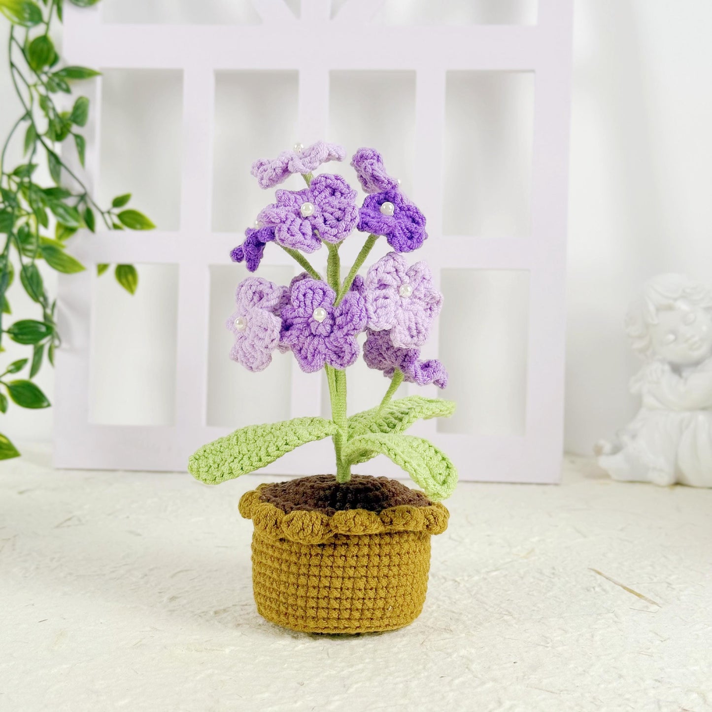 Crochet Forget-Me-Nots Potted Flower Gift Desk Accessory Knitted flowers Crochet Bouquet Gift for Housewarming Flower Arrangement Gift