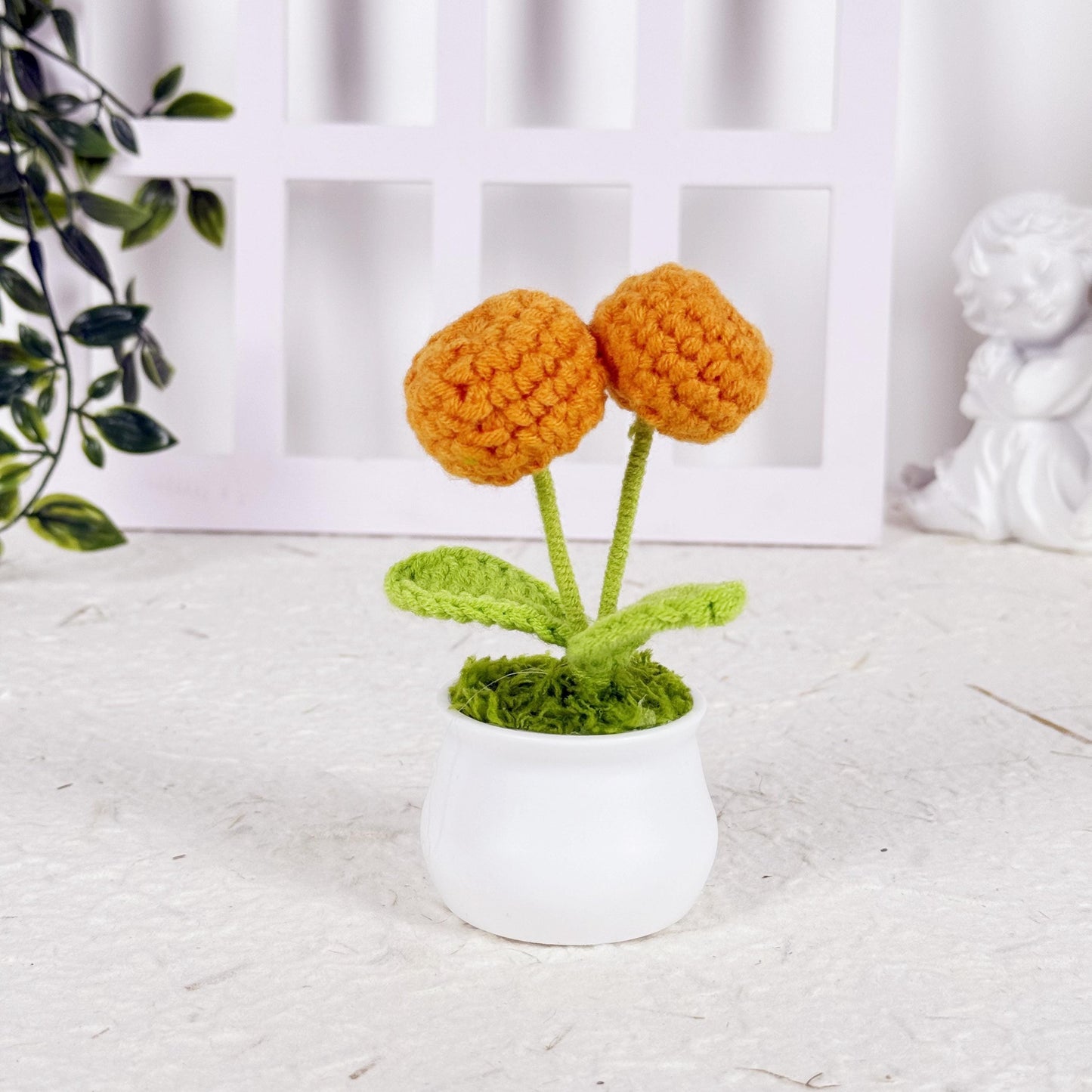 Handmade Finished Crochet Apple Flower Pot, Fruits Flower Decor, Orange Crochet Pot, Decorative Plants, Crochet Flowers, Home Decor