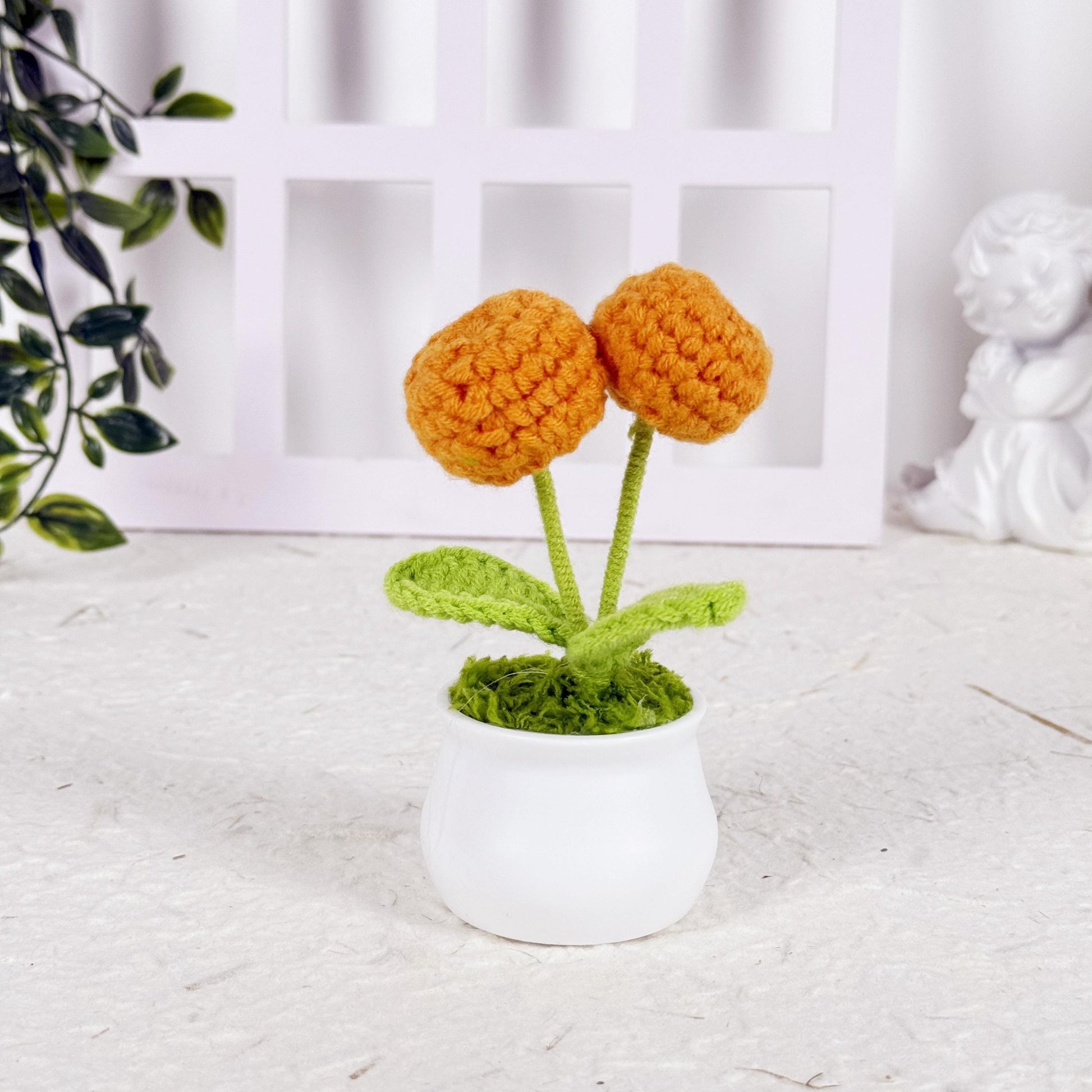 Handmade Finished Crochet Apple Flower Pot, Fruits Flower Decor, Orange Crochet Pot, Decorative Plants, Crochet Flowers, Home Decor