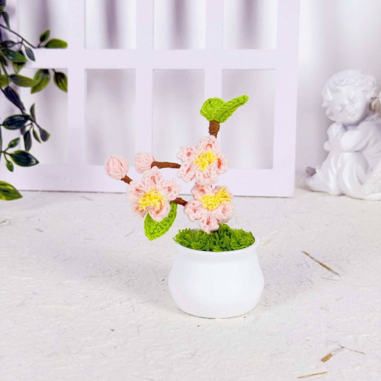 Handmade Finished Crochet Cherry Blossom in Pot, Crochet Cherry Blossom Plant, Crochet Flowers in Pot, Crochet Flower, Decorative Plants