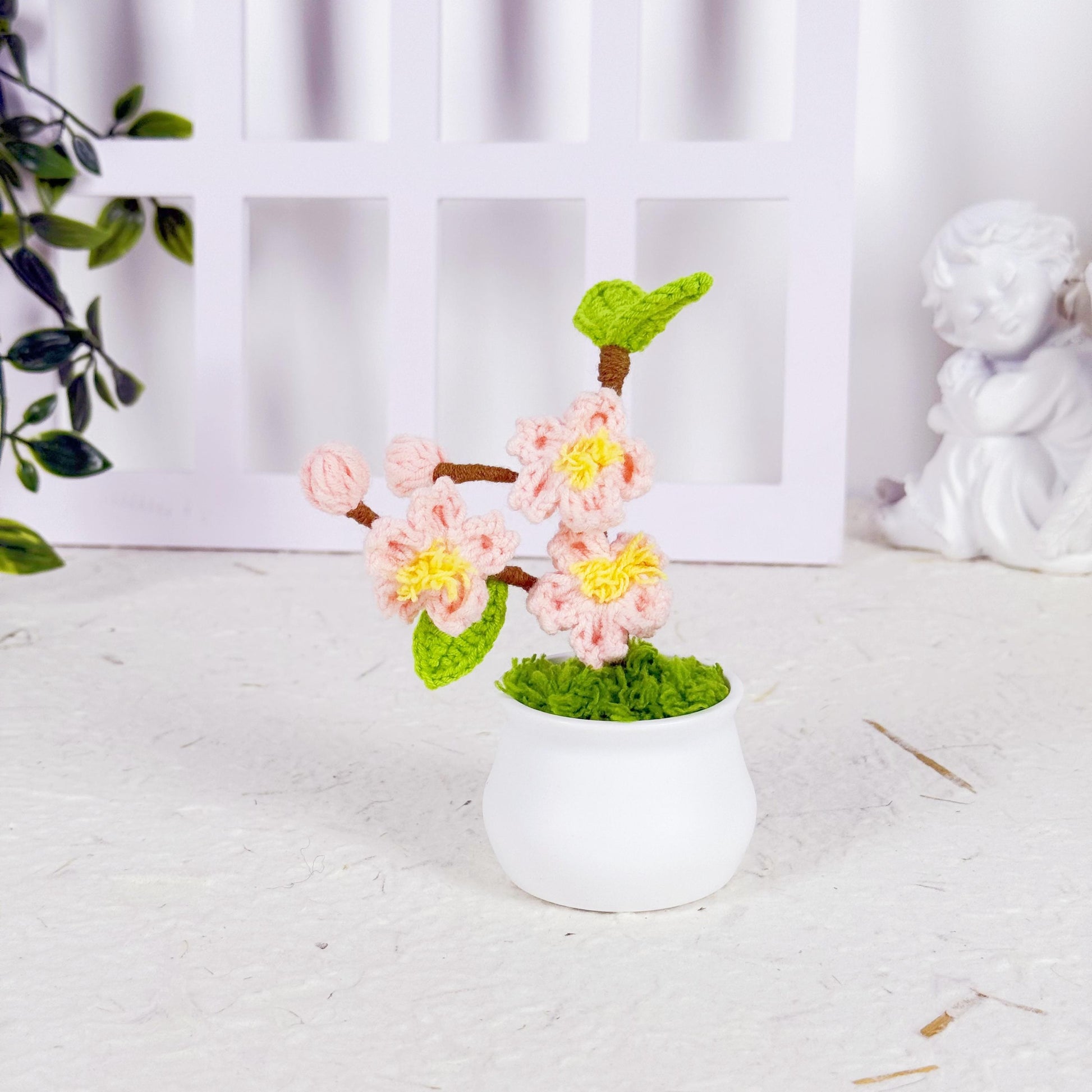 Handmade Finished Crochet Cherry Blossom in Pot, Crochet Cherry Blossom Plant, Crochet Flowers in Pot, Crochet Flower, Decorative Plants
