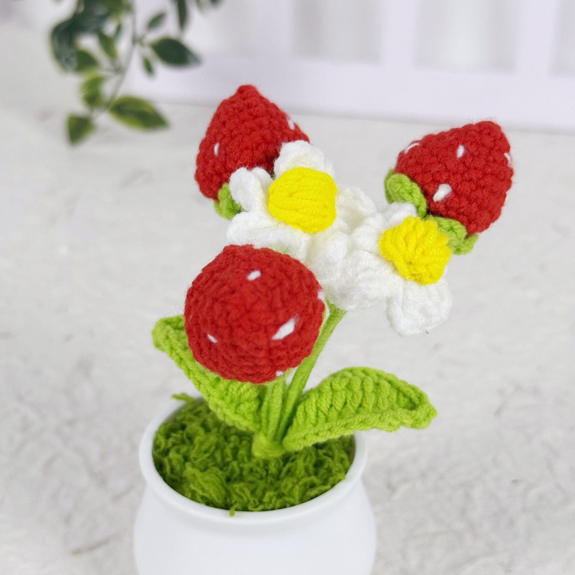 Handmade Finished Crochet Strawberry Pot, Strawberry Crochet Pot, Strawberry Decor, Decorative Plants, Crochet Flowers, Home Decor