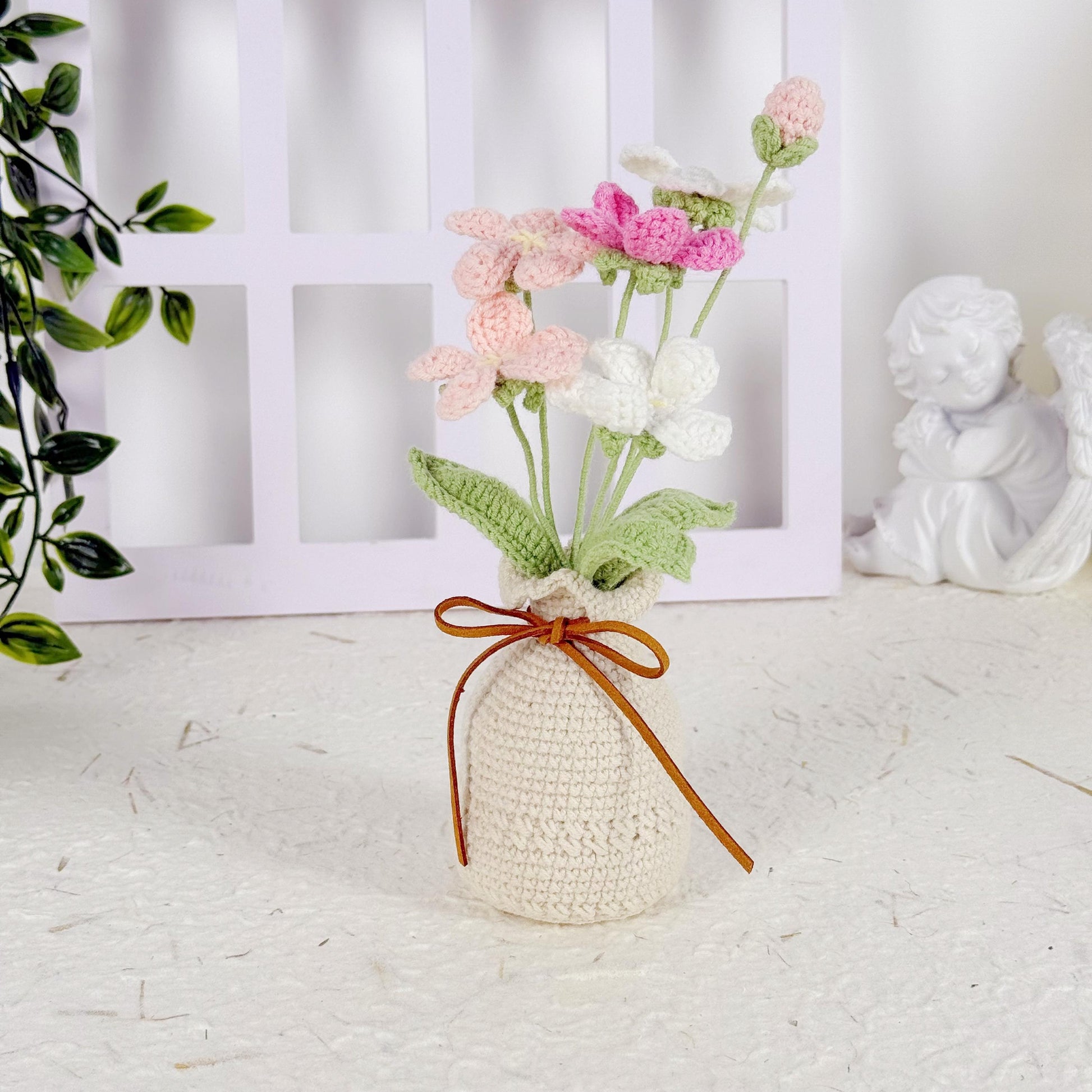 Crochet Plum Blossom, Crochet Flower in Vase, Housewarming Gift, Room Decoration, Desk Decoration, Handmade Flower, Forever Flower