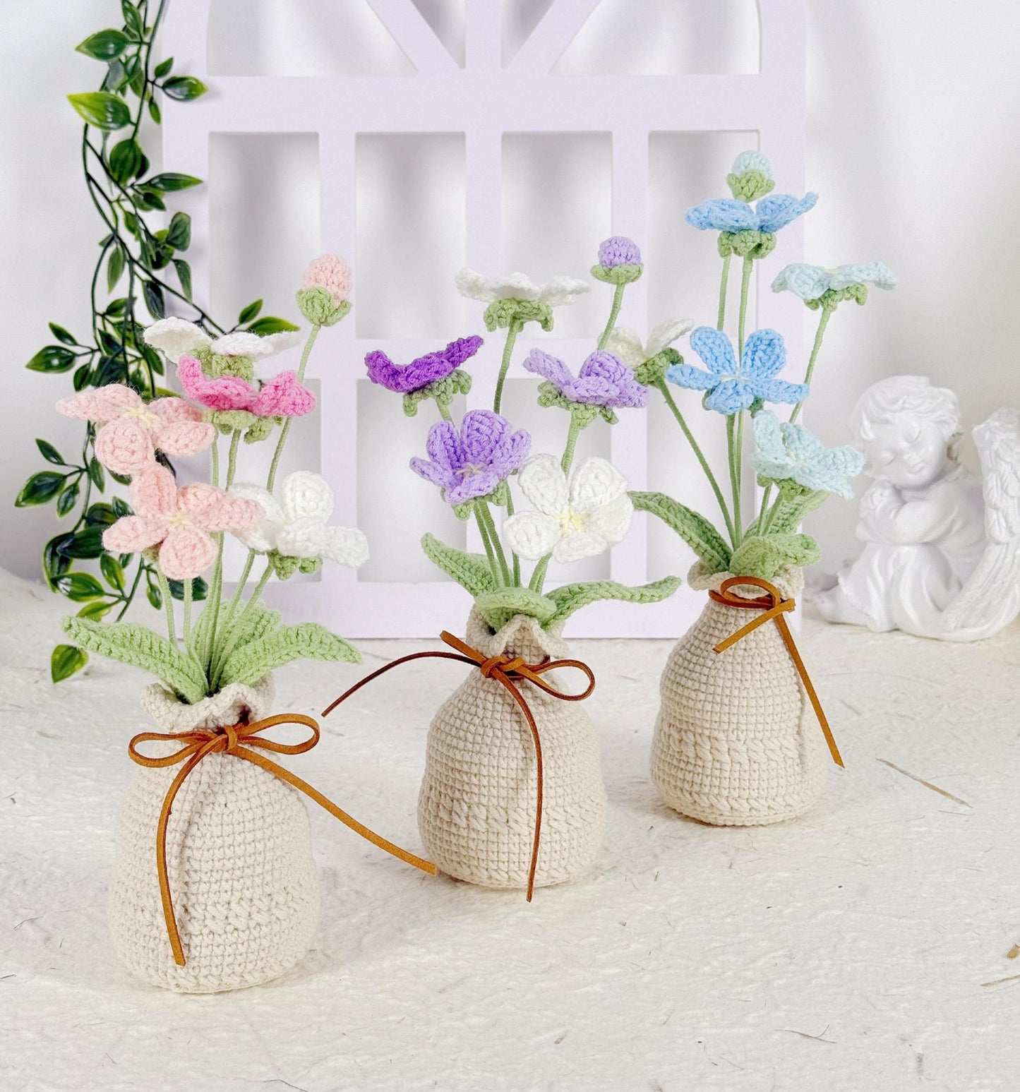 Crochet Plum Blossom, Crochet Flower in Vase, Housewarming Gift, Room Decoration, Desk Decoration, Handmade Flower, Forever Flower