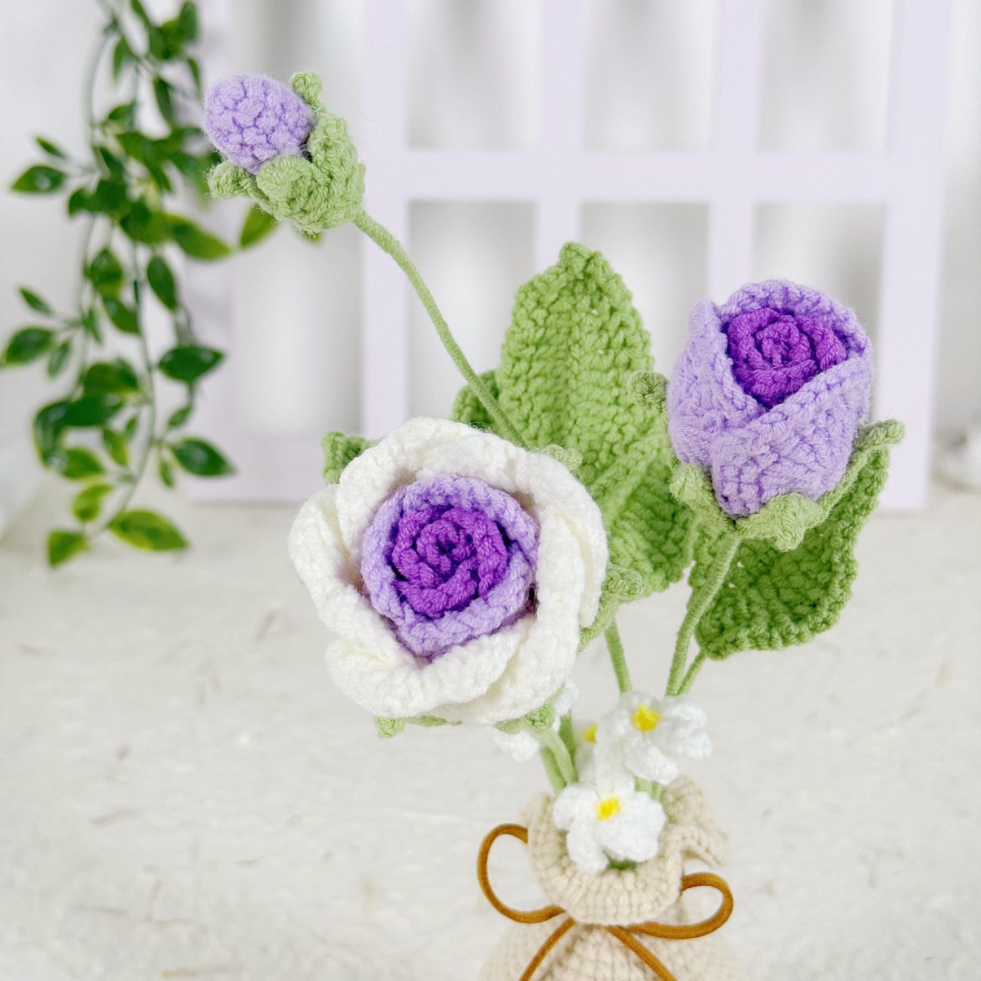 Crochet Flower in Pot, Crochet Rose Potted Plant, Desk Decoration, Room Decoration, Handmade flower, Teacher Gift, Forever Flower