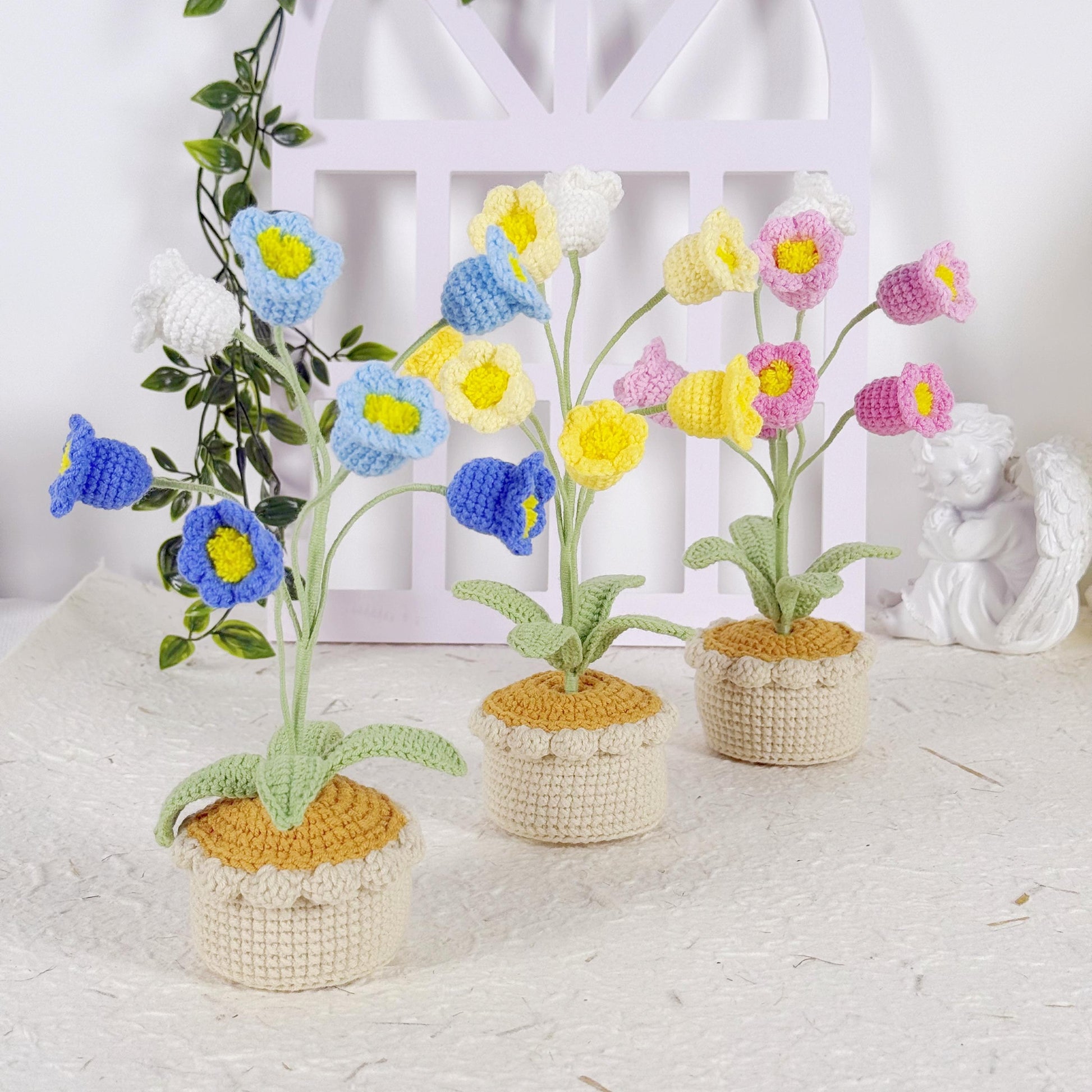 Crochet Flower in Pot, Crochet Lily of the Valley, Crochet Lily, Graduation Gift, Birthday Gift, Gift for Her with Custom Tags, Crochet Gift
